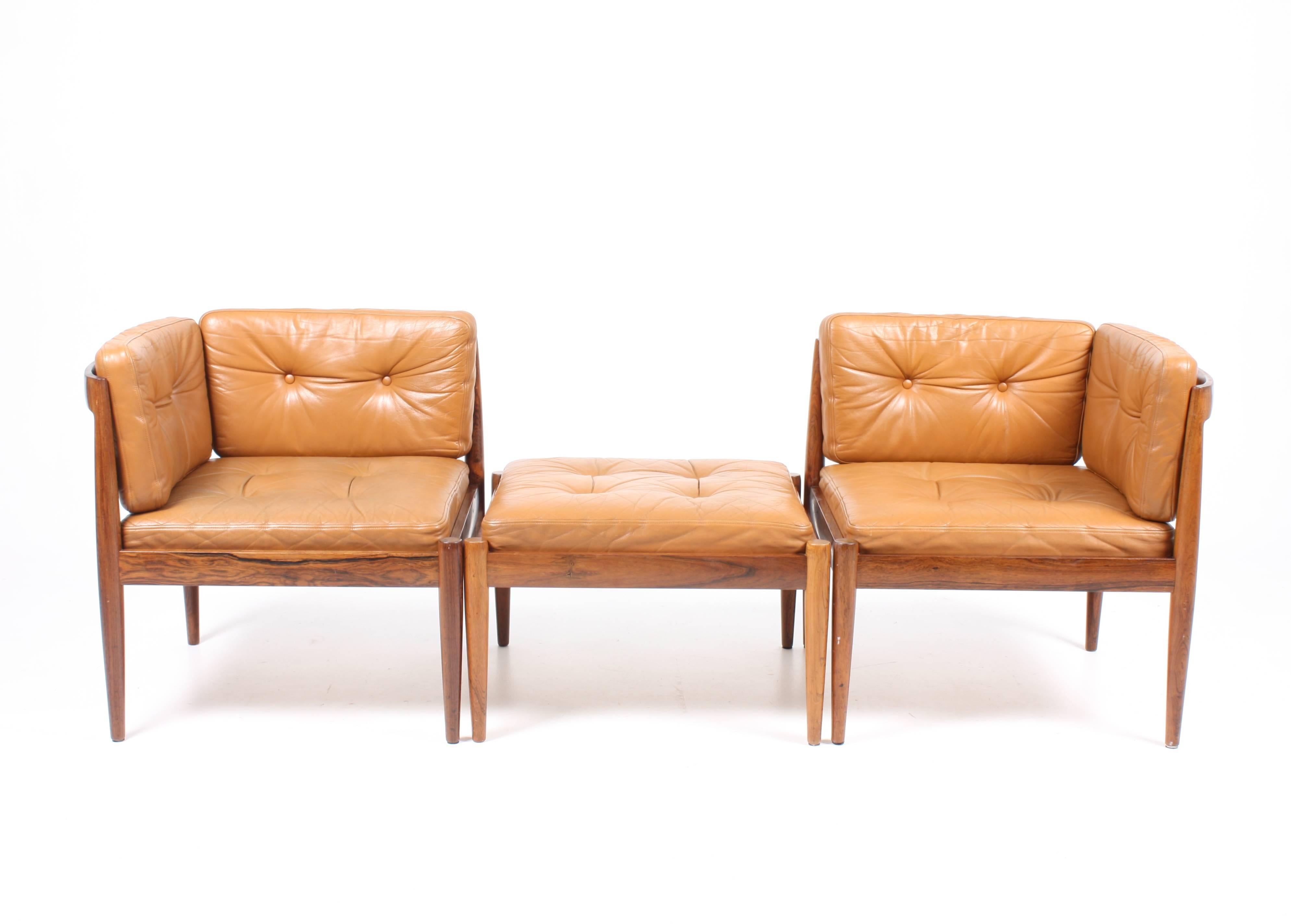 Danish Pair of Lounge Chairs with Ottoman