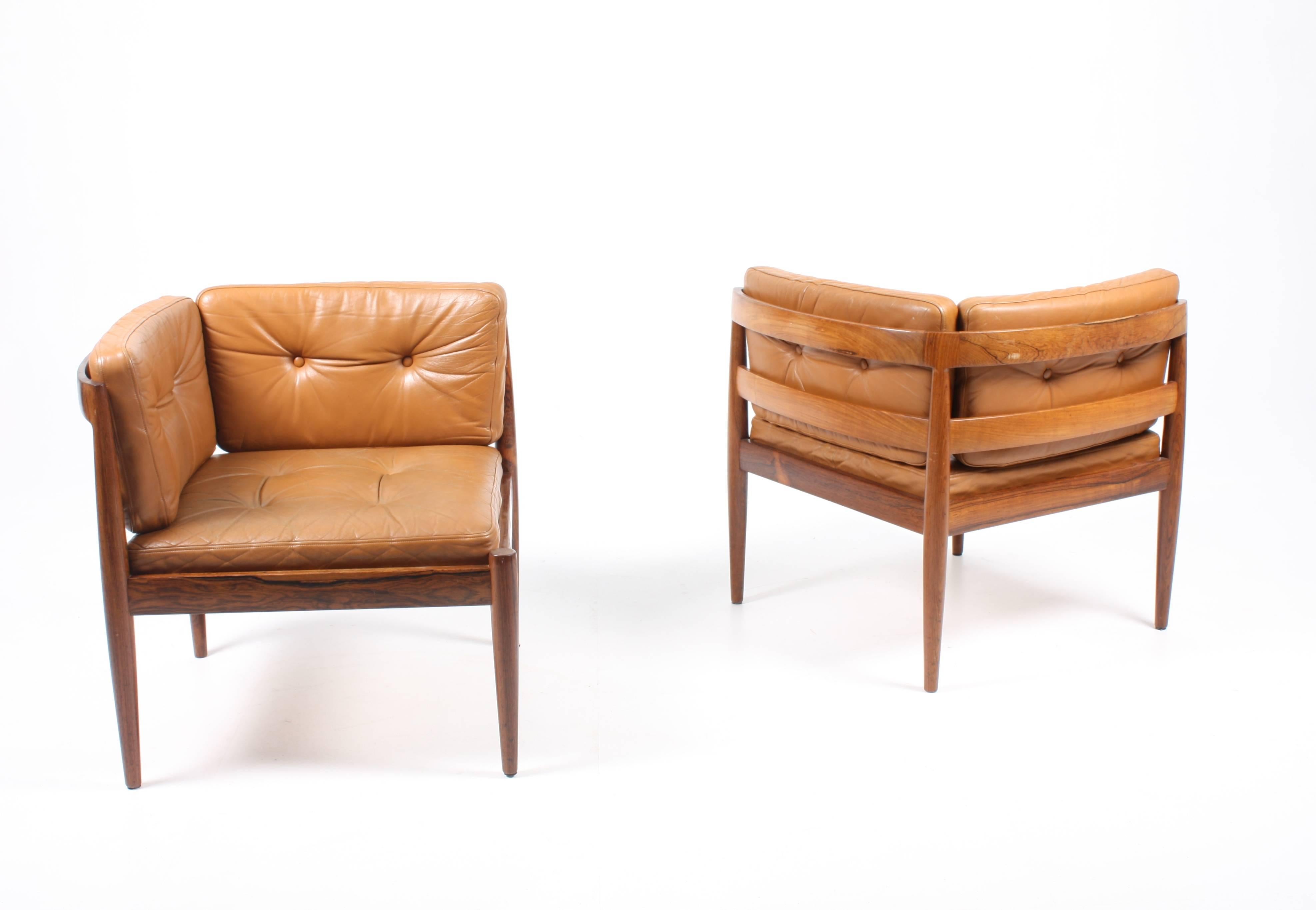 Scandinavian Modern Pair of Lounge Chairs with Ottoman