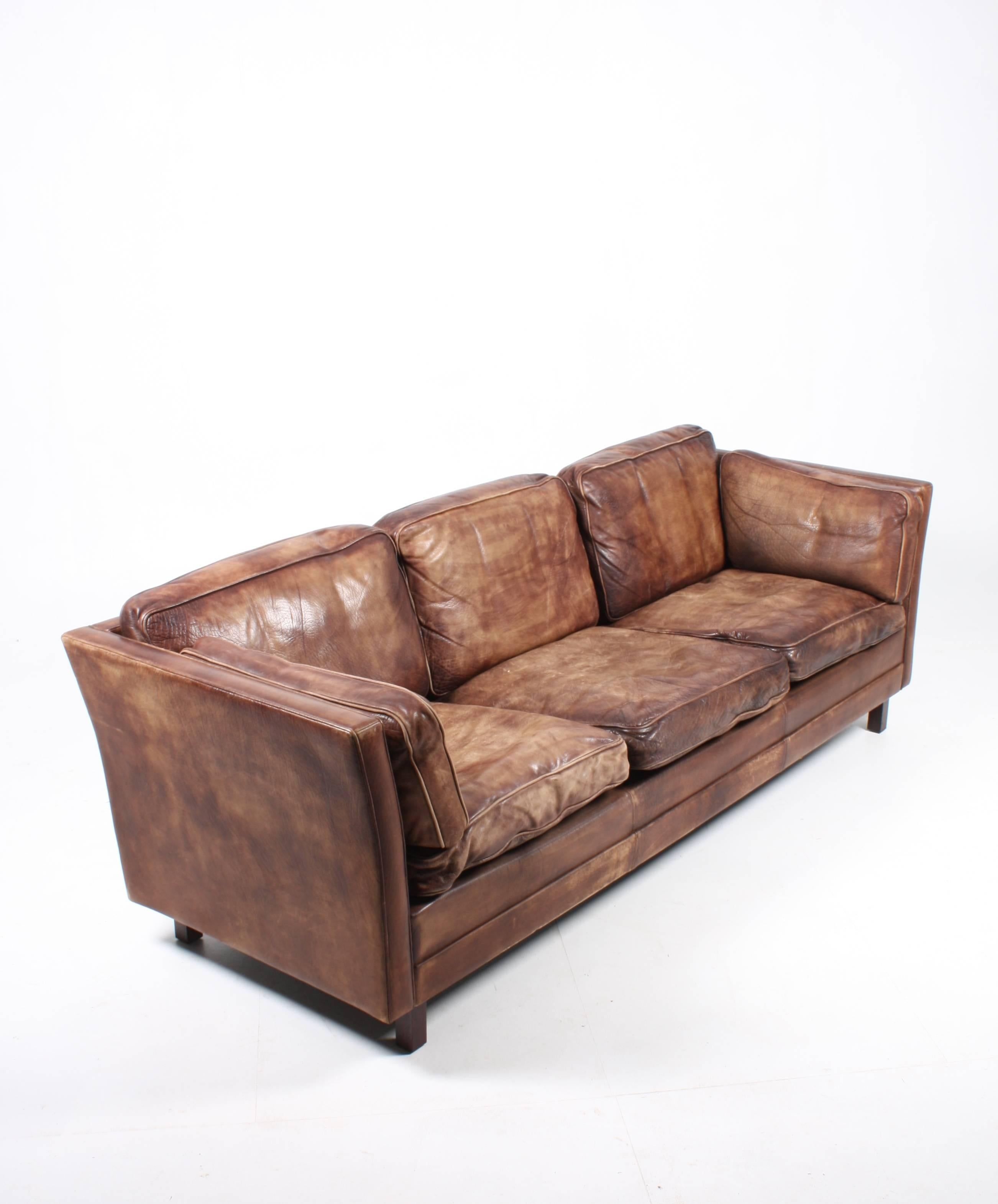 Danish Sofa in Patinated Leather 1