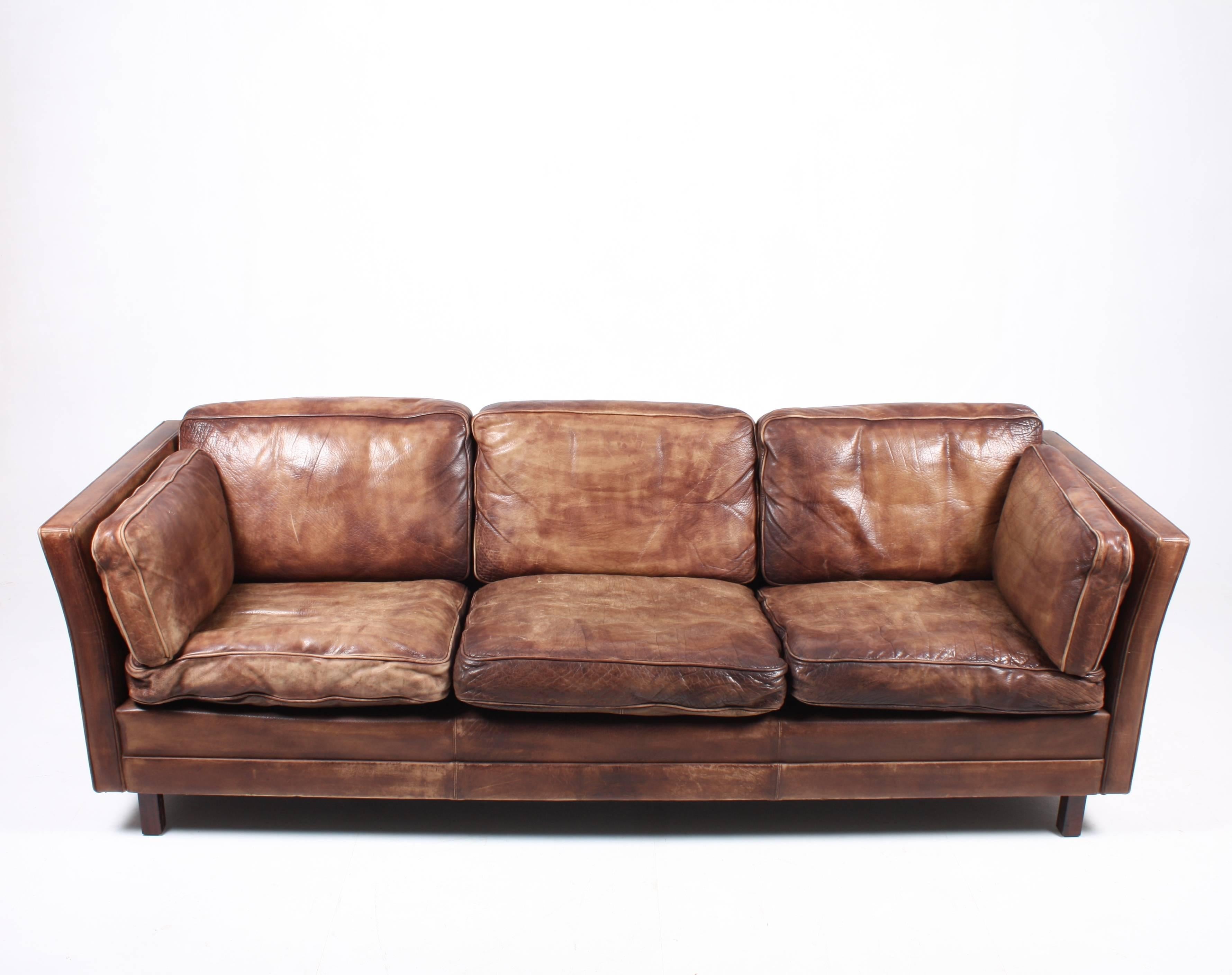 Mid-20th Century Danish Sofa in Patinated Leather