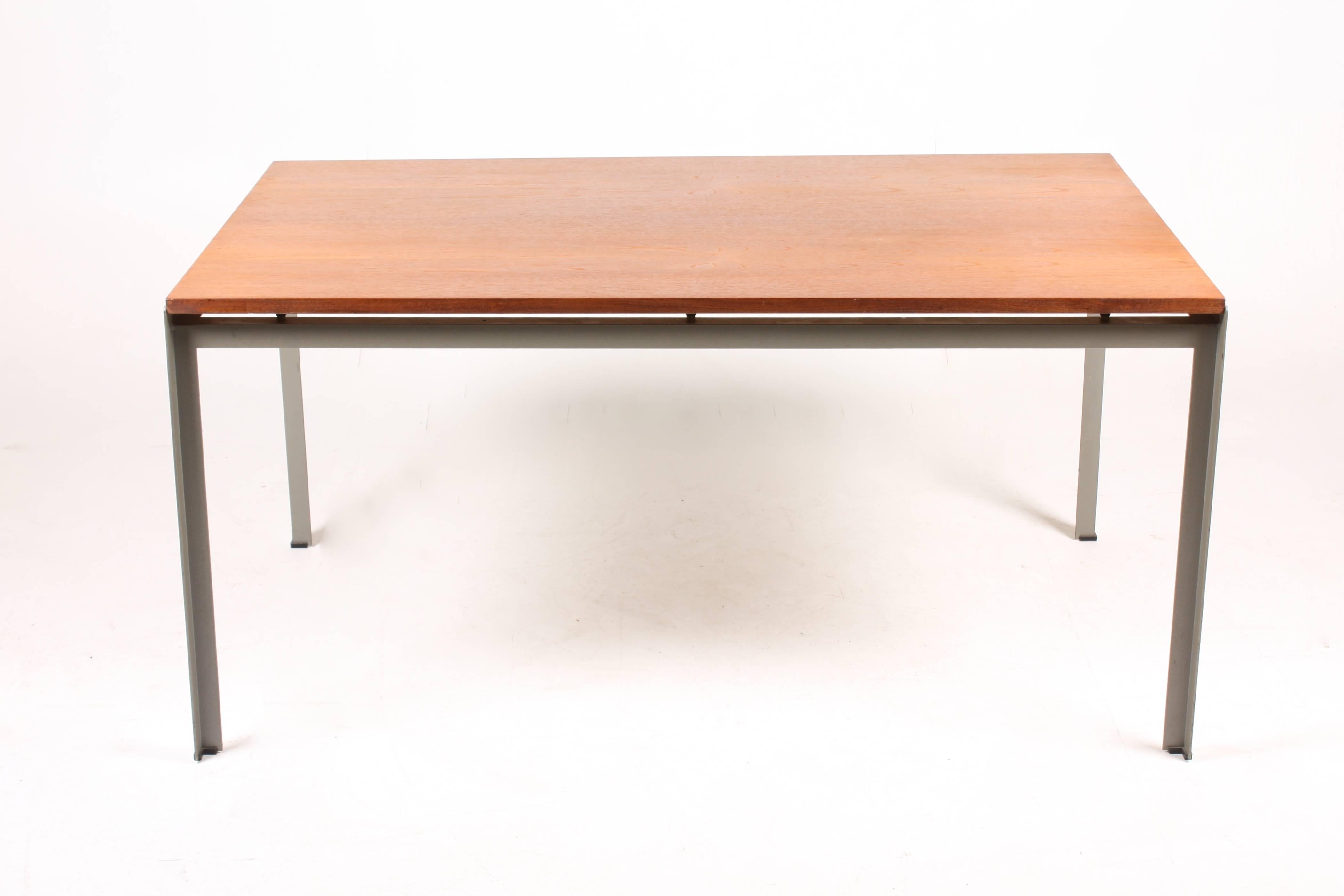 Great looking architect work table, teak top and frame of grey lacquered metal. Designed by M.A.A Poul Kjærholm in 1956 for the Danish Architect school in Copenhagen. Made by Rud Rasmussen Cabinetmakers Denmark.
 