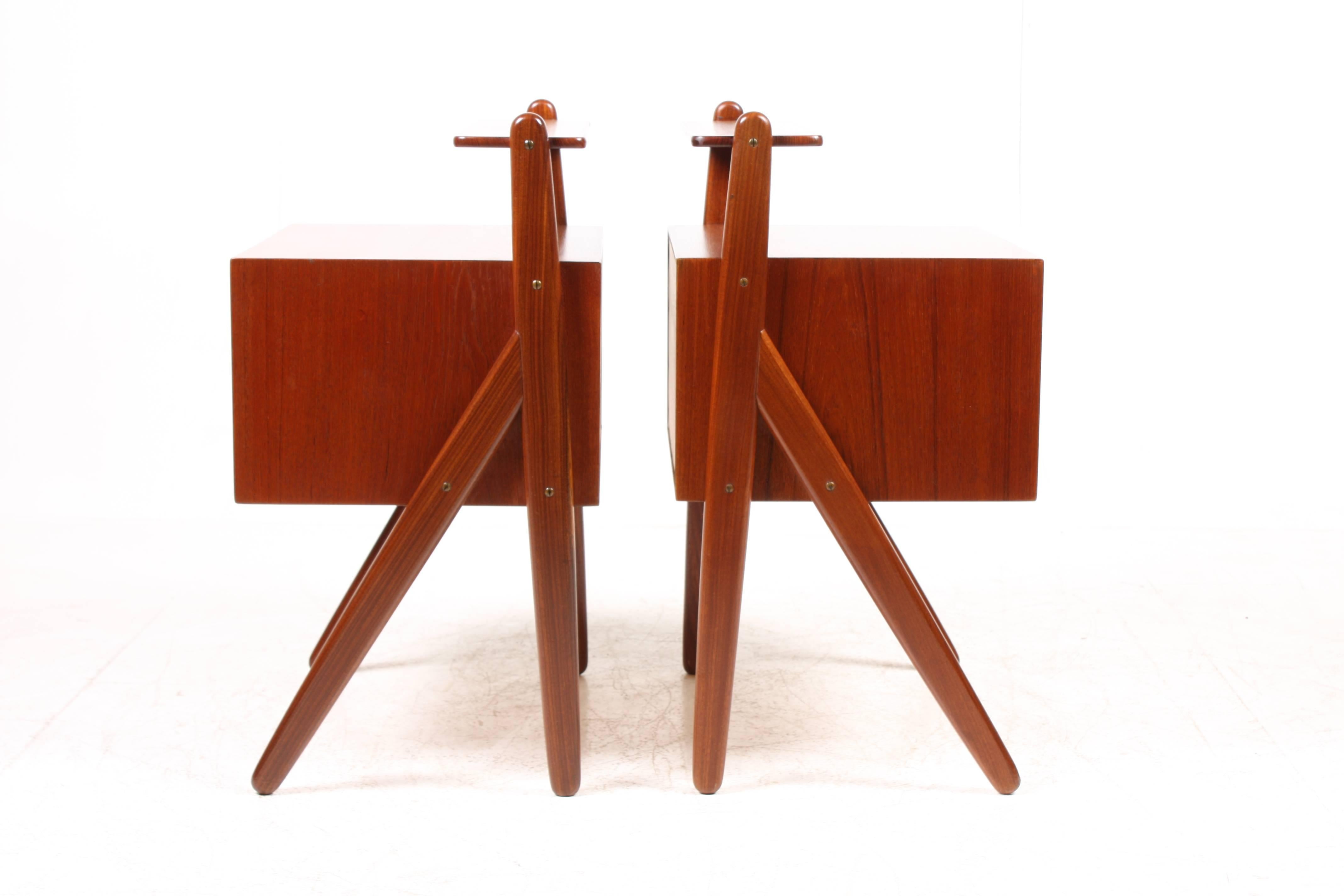 Pair of nightstands in teak, Designed by Ørum Demark in the 1950s. Great condition.