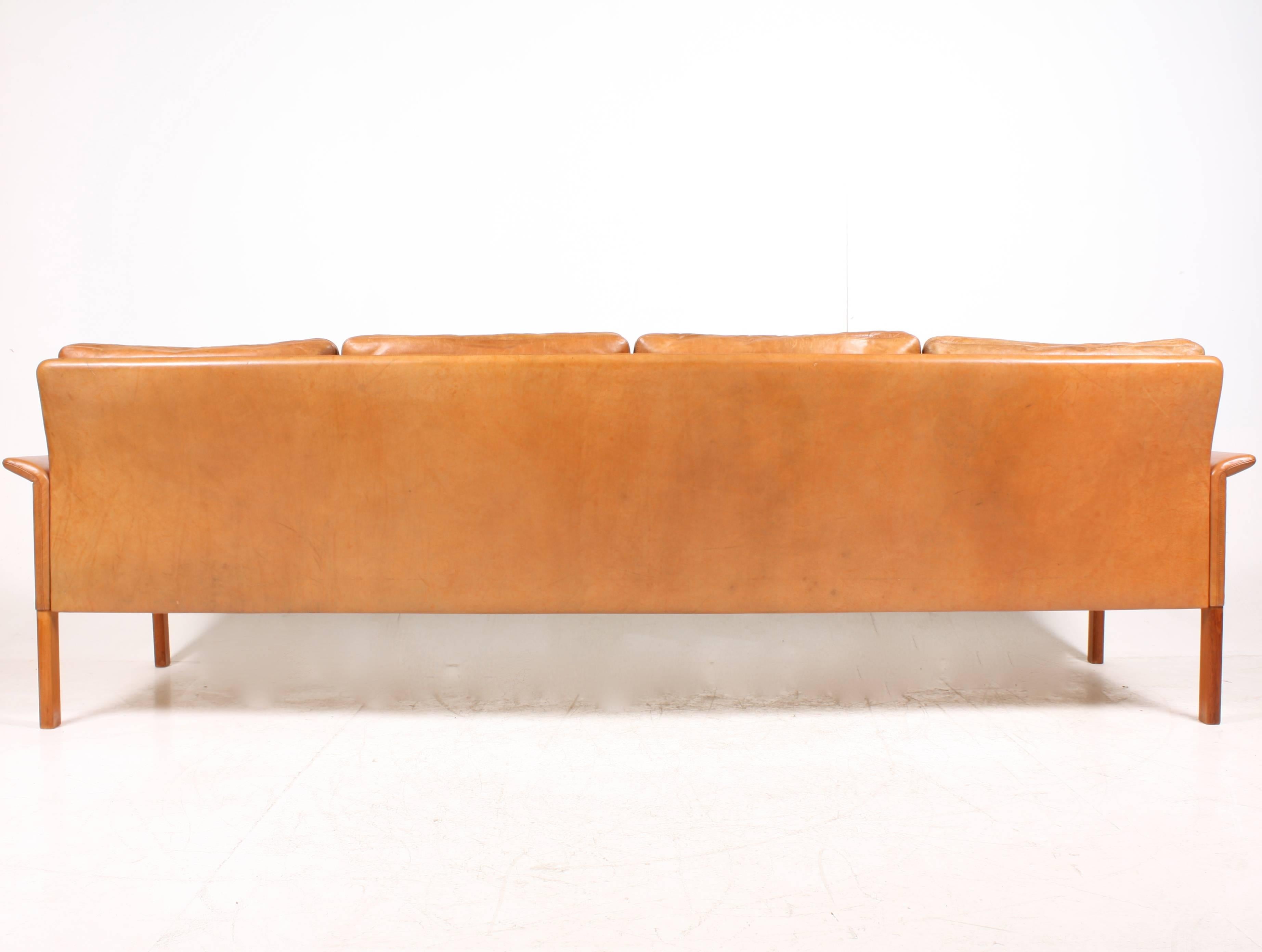 Sofa in patinated leather by Hans Olsen - Made in Denmark in the 1960's. Great original condition. 