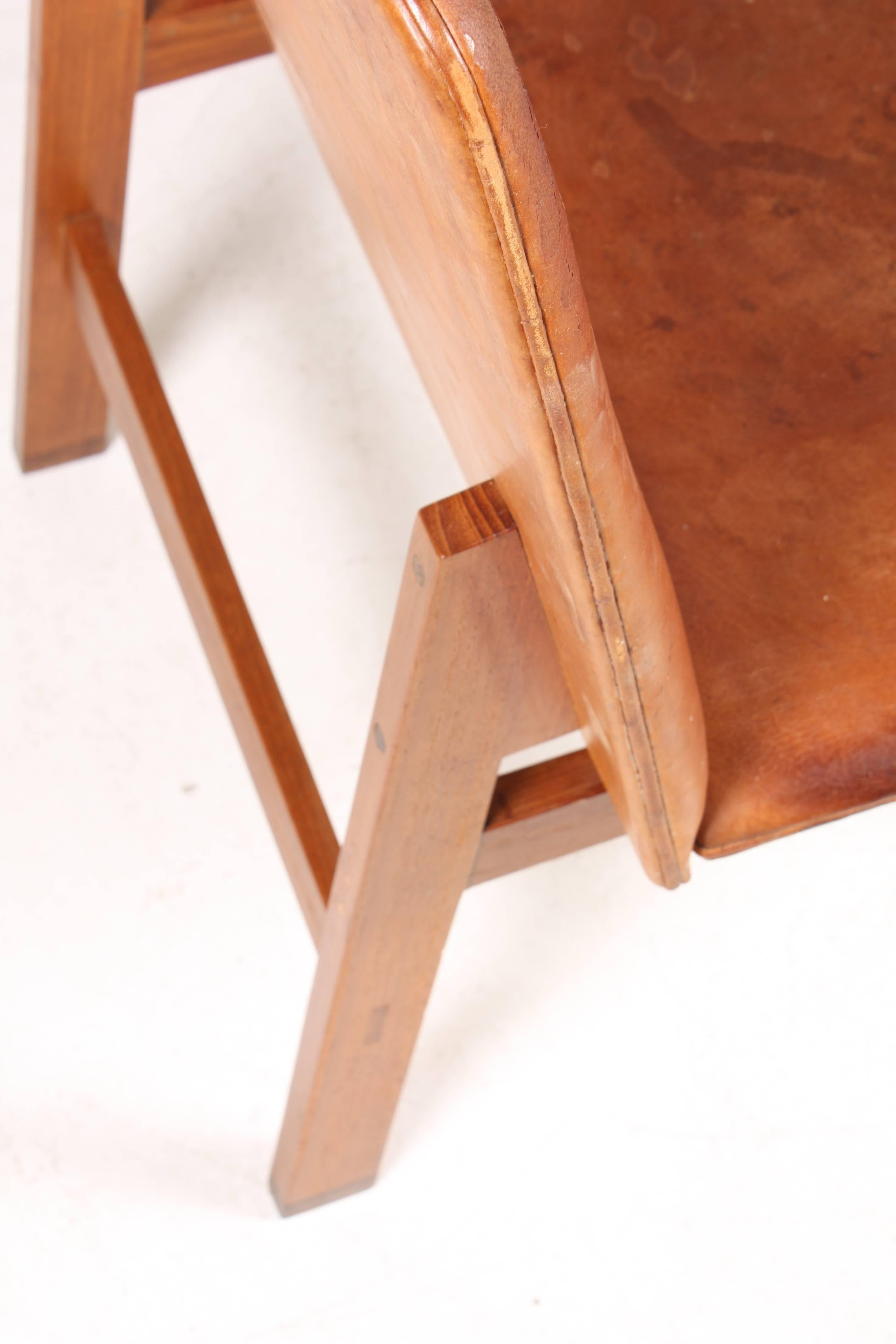 Scandinavian Modern Great Looking Chair in Patinated Leather