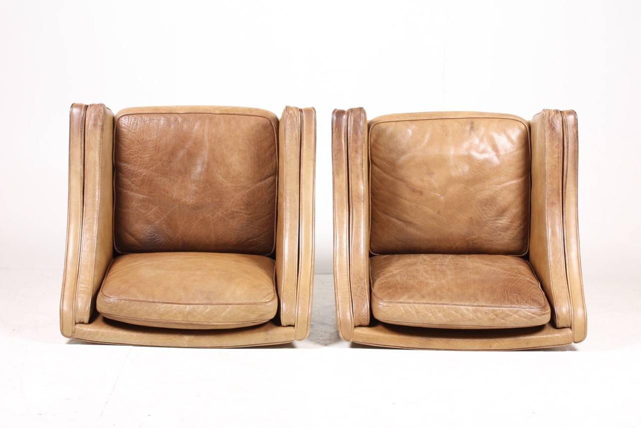 Pair of Danish Leather Lounge Chairs, 1970s 1