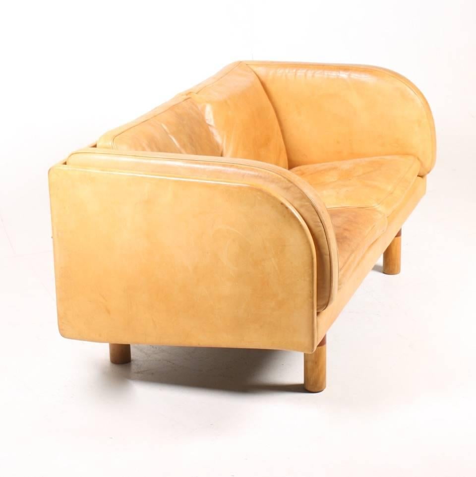 Scandinavian Modern Sofa in Patinated Leather by Jørgen Gammelgaard