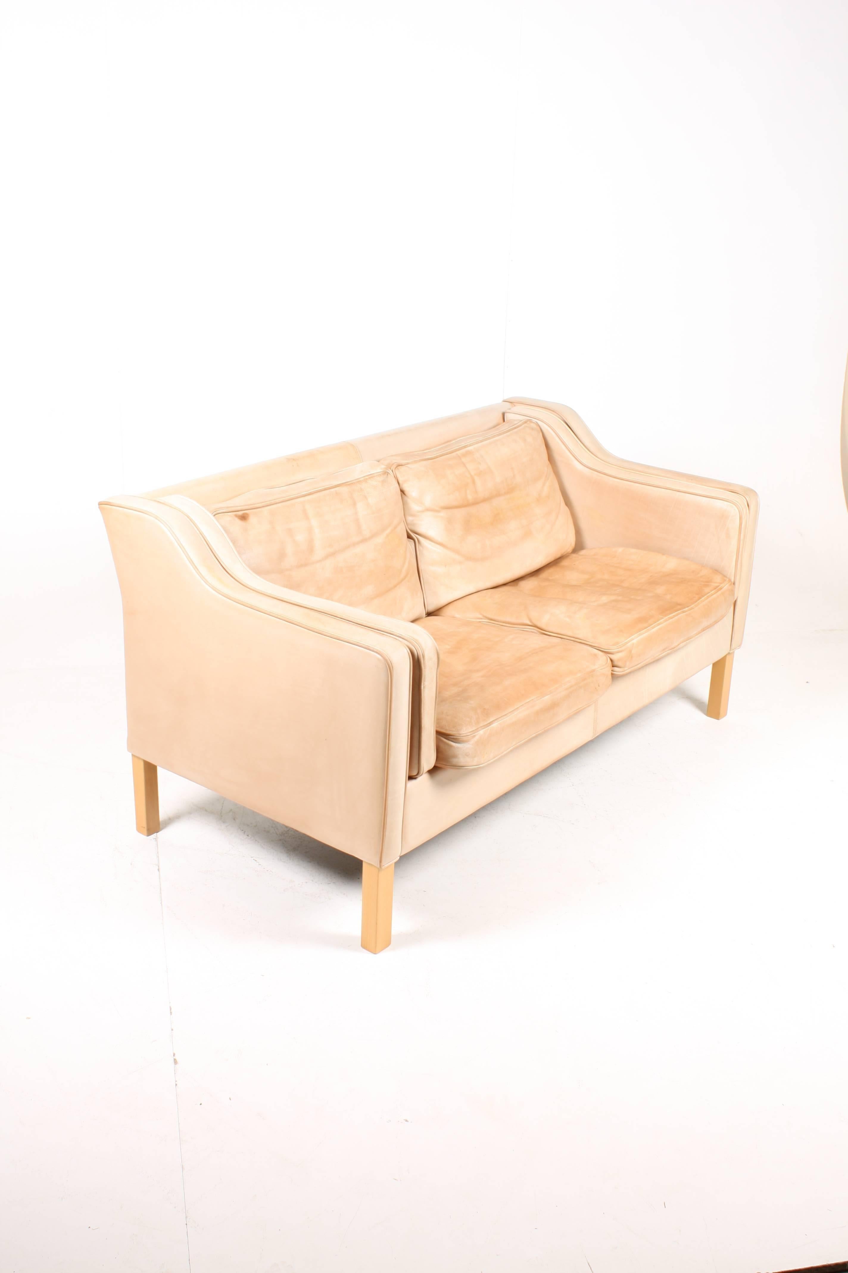 Scandinavian Modern Danish Leather Sofa by Mogens Hansen