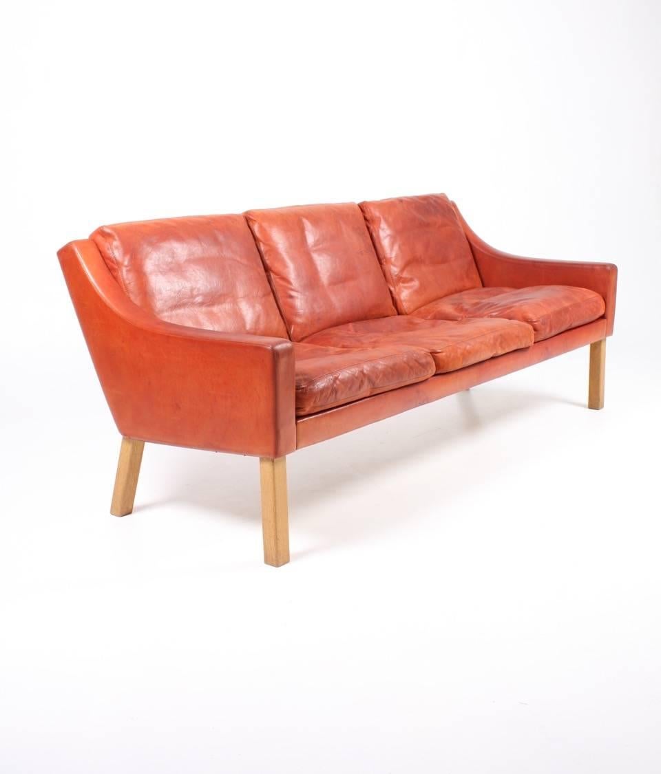 Scandinavian Modern Sofa in Patinated Leather by Erik Jørgensen