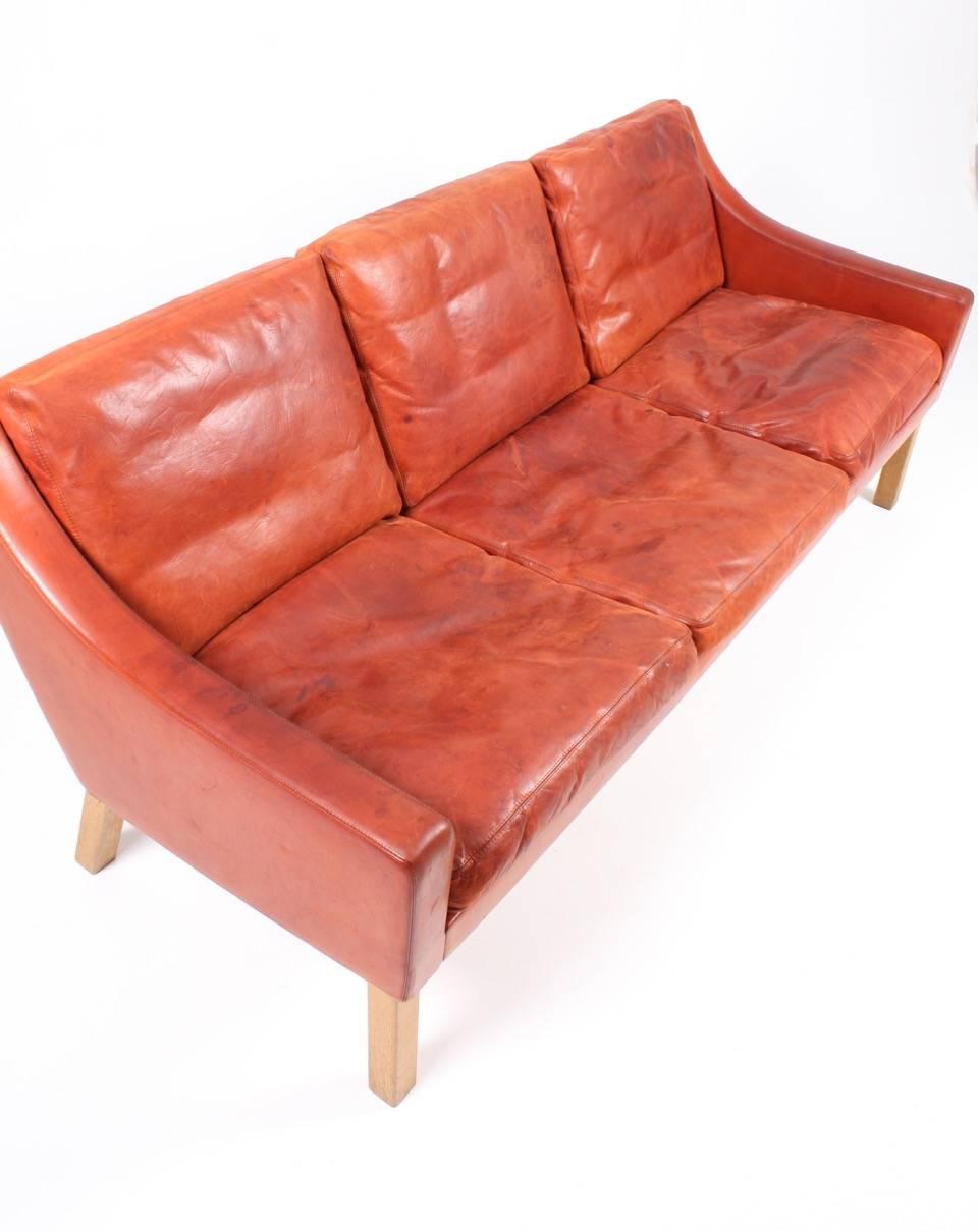 Danish Sofa in Patinated Leather by Erik Jørgensen
