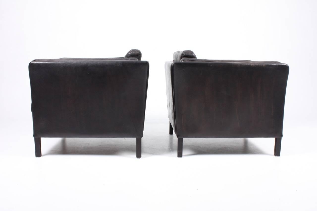 Leather Pair of Danish Lounge Chairs, 1970s