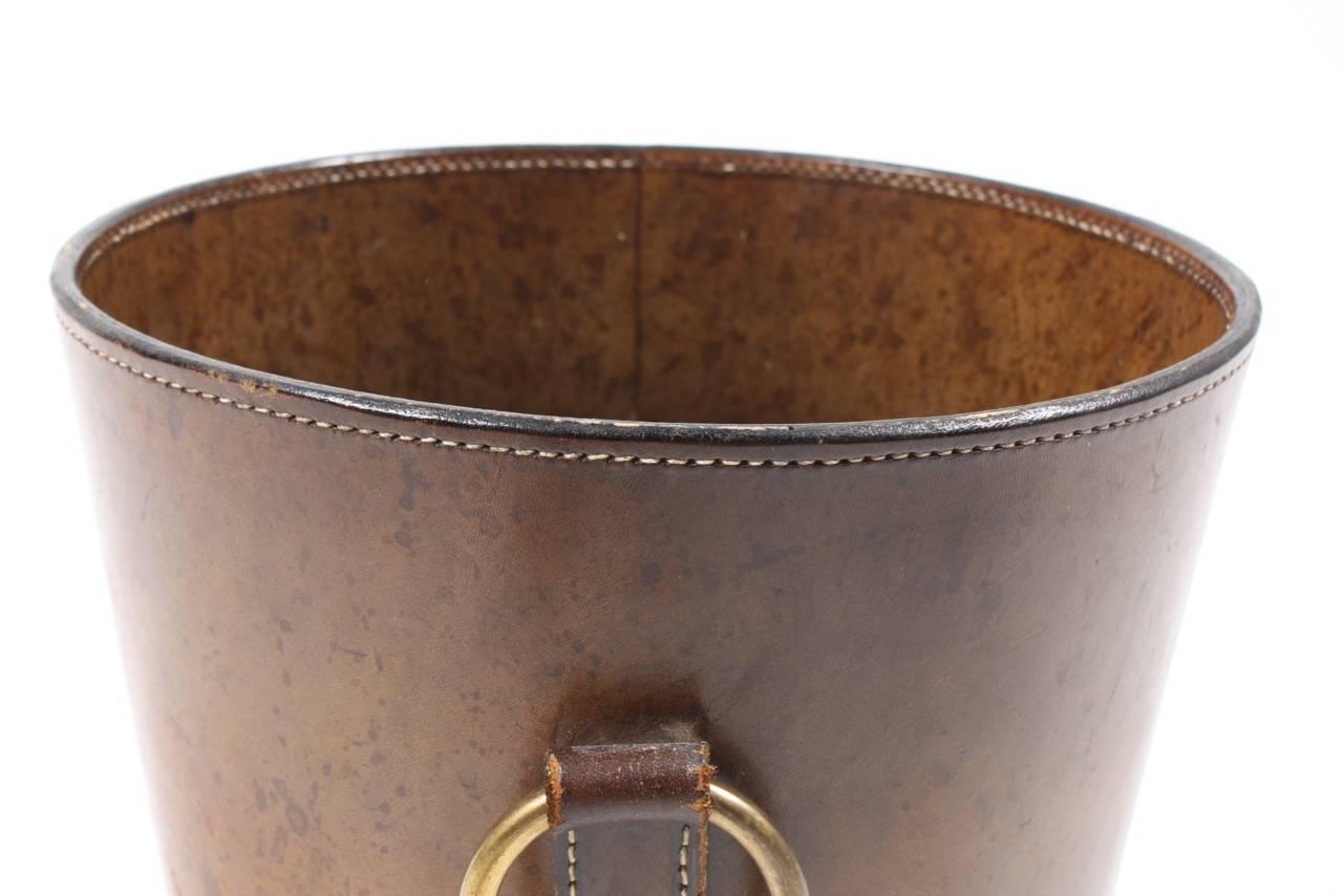 Mid-20th Century Waste Bin in Patinated Leather