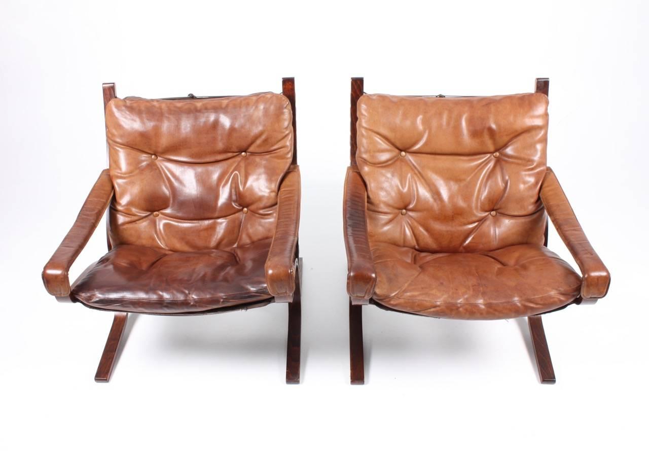 Leather Pristine Pair of Lounge Chairs by Ingmar Relling