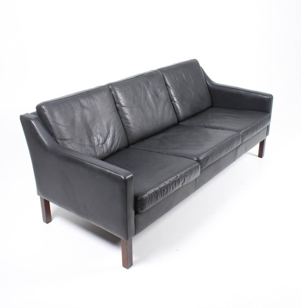 Scandinavian Modern Danish Three-Seat Leather Sofa