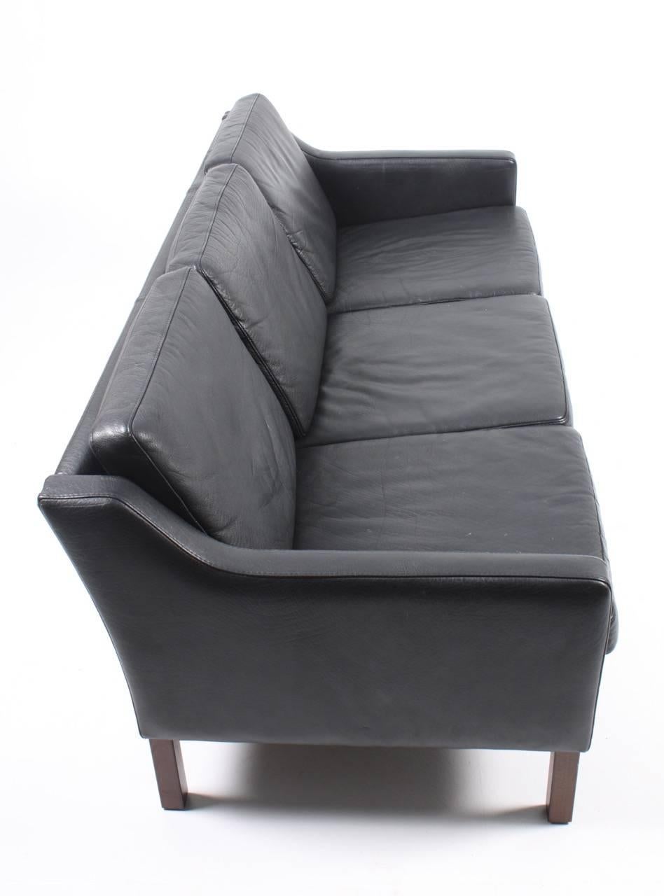 Late 20th Century Danish Three-Seat Leather Sofa