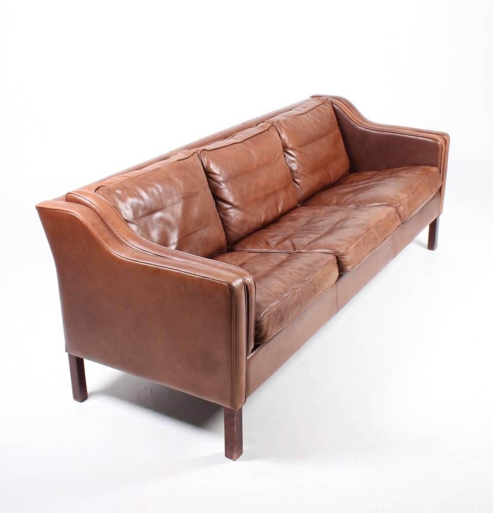 Scandinavian Modern Danish Leather Sofa by Mogens Hansen