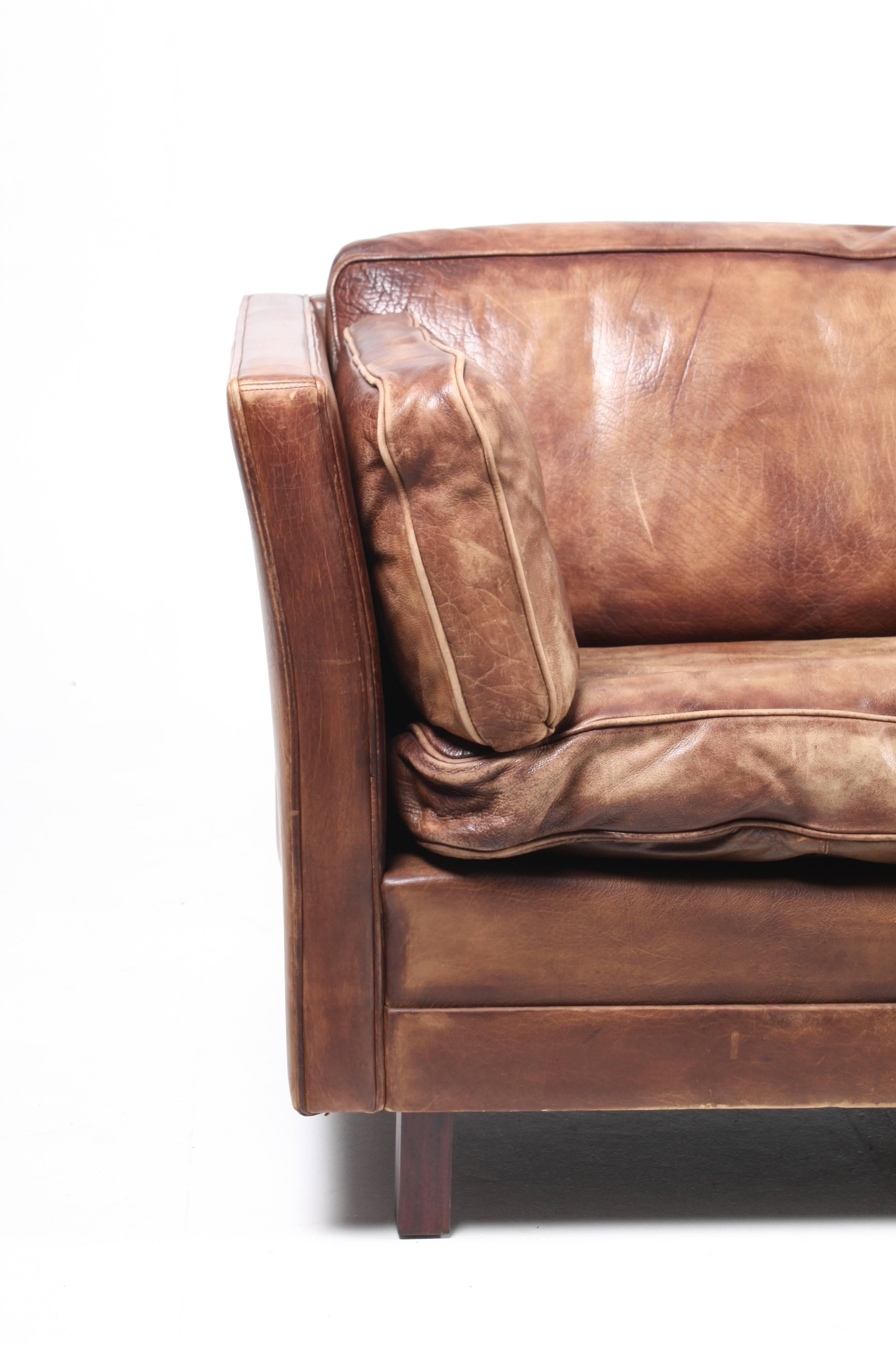 Danish Sofa in Patinated Leather In Good Condition In Lejre, DK