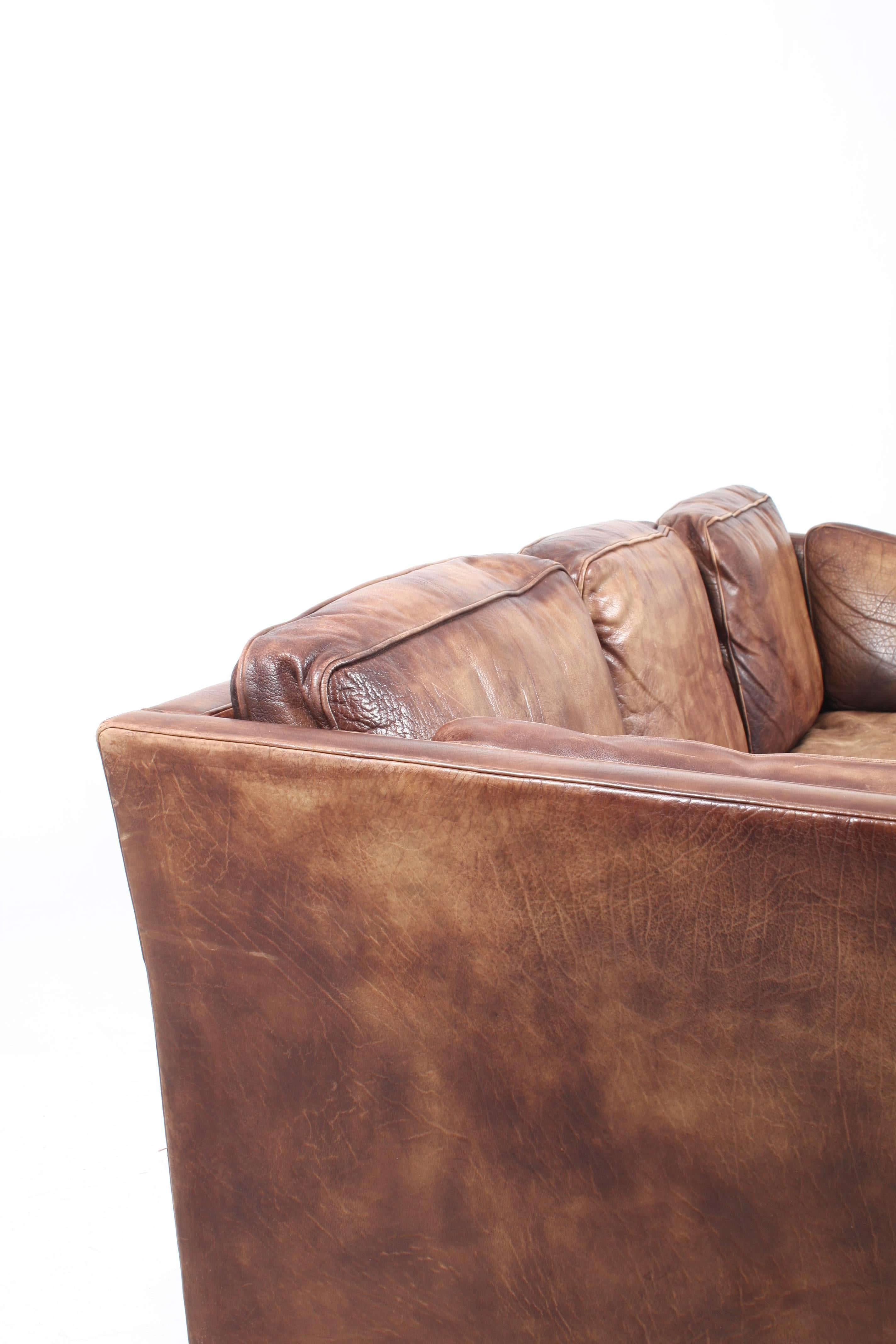 Scandinavian Modern Danish Sofa in Patinated Leather