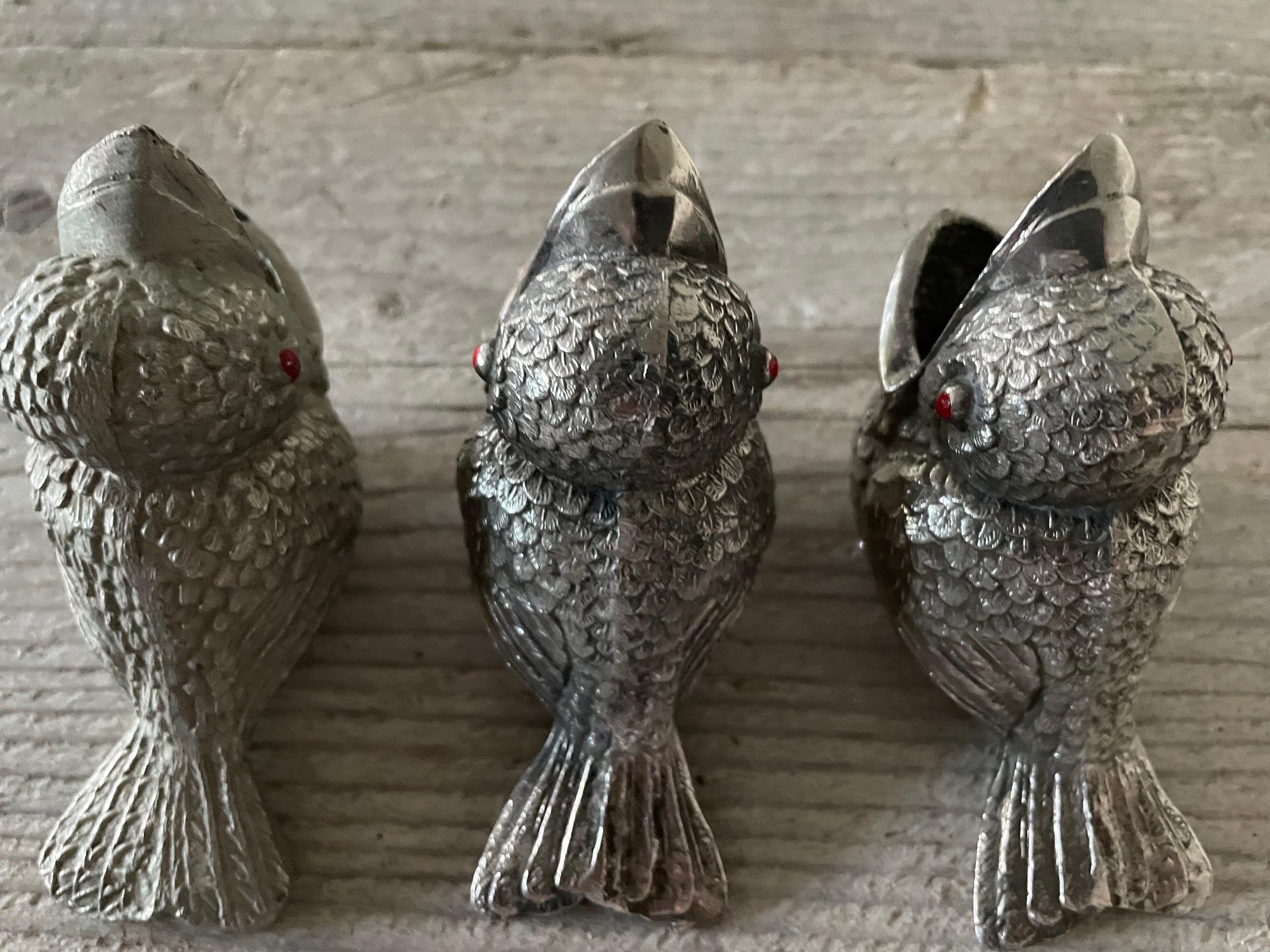 Silver Plate Set of 3 bird ashtrays For Sale