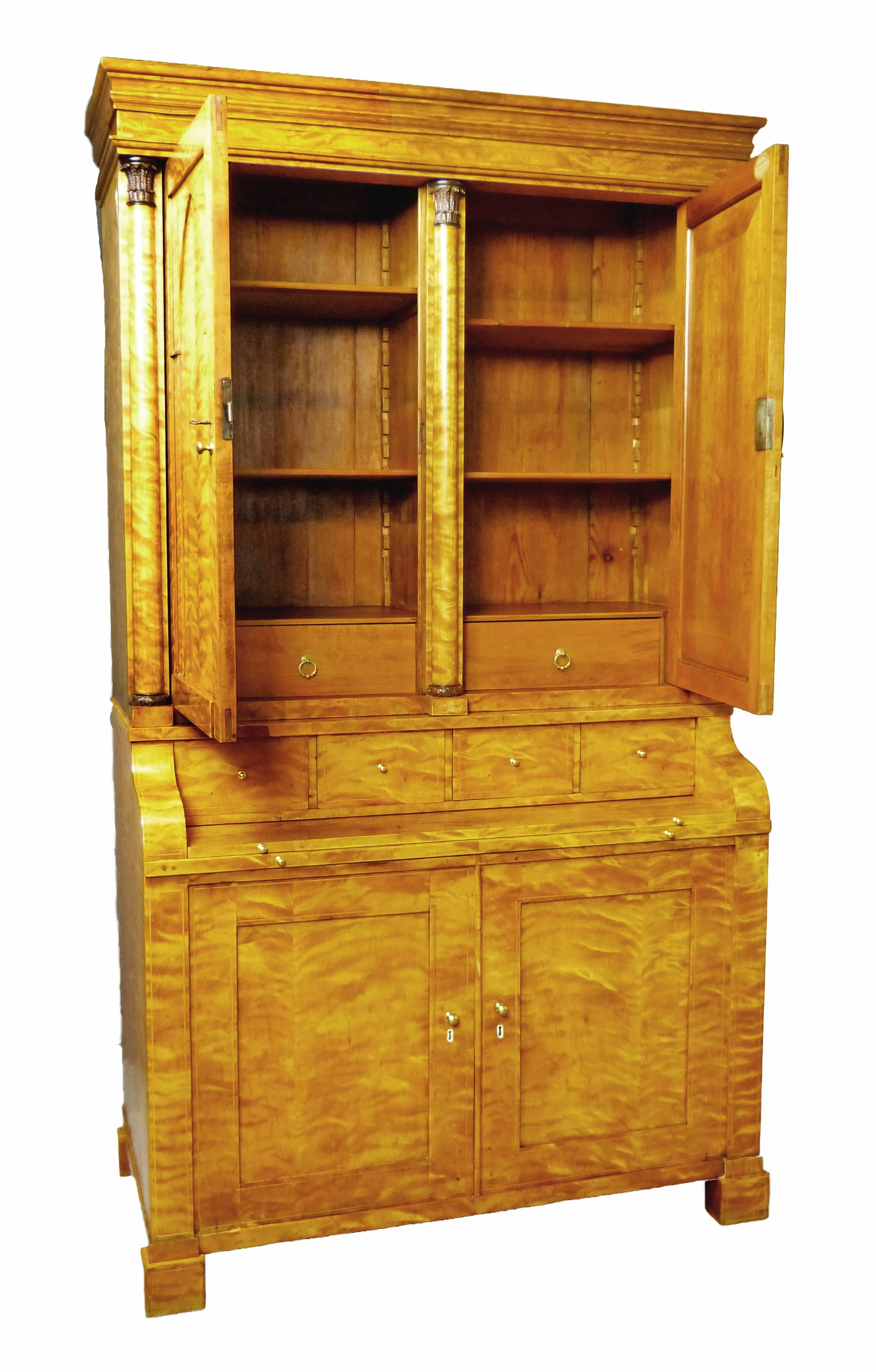 Secretaire Bureau Bookcase 19th Century Swedish Biedermeier Satin Birch 5
