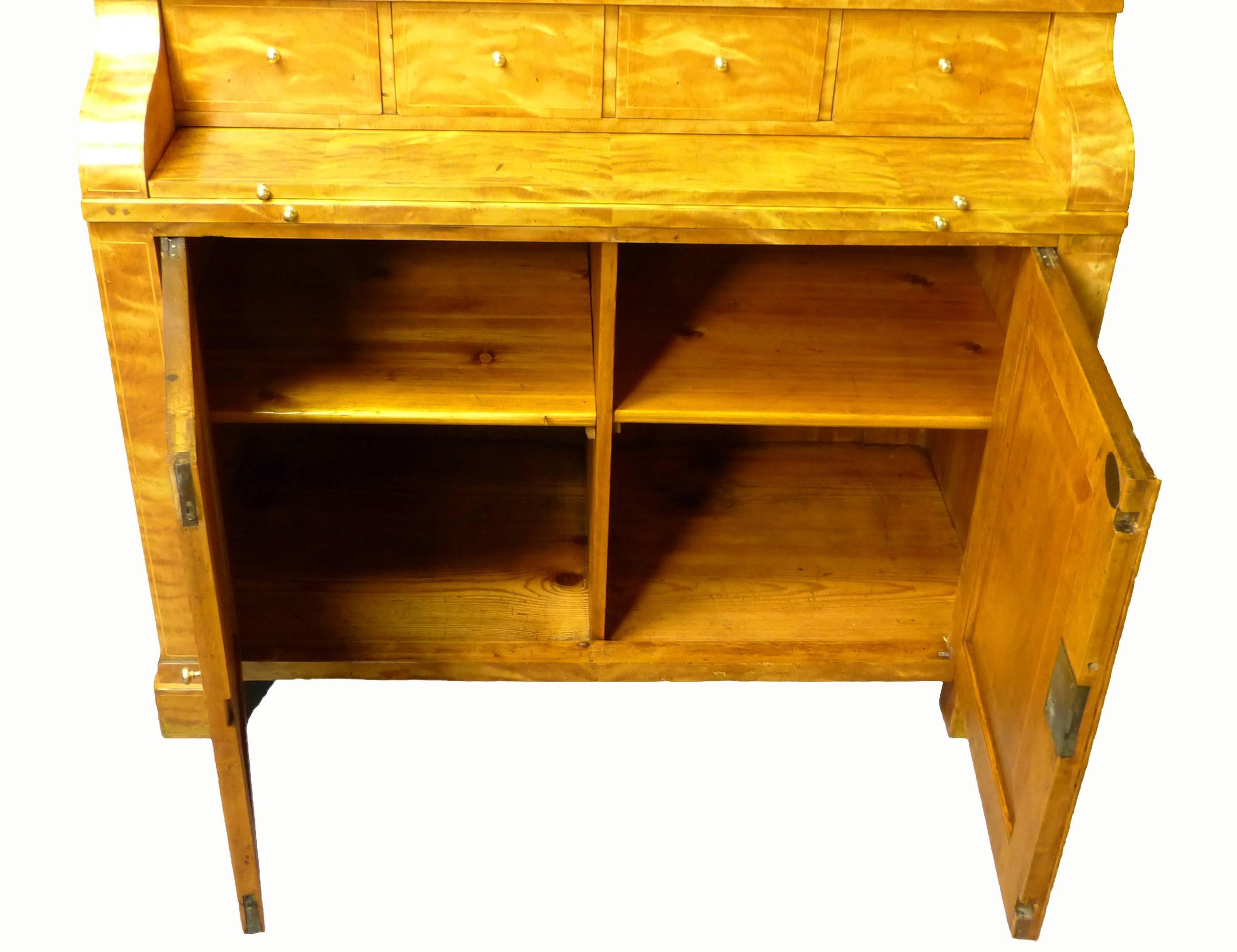 Secretaire Bureau Bookcase 19th Century Swedish Biedermeier Satin Birch 4