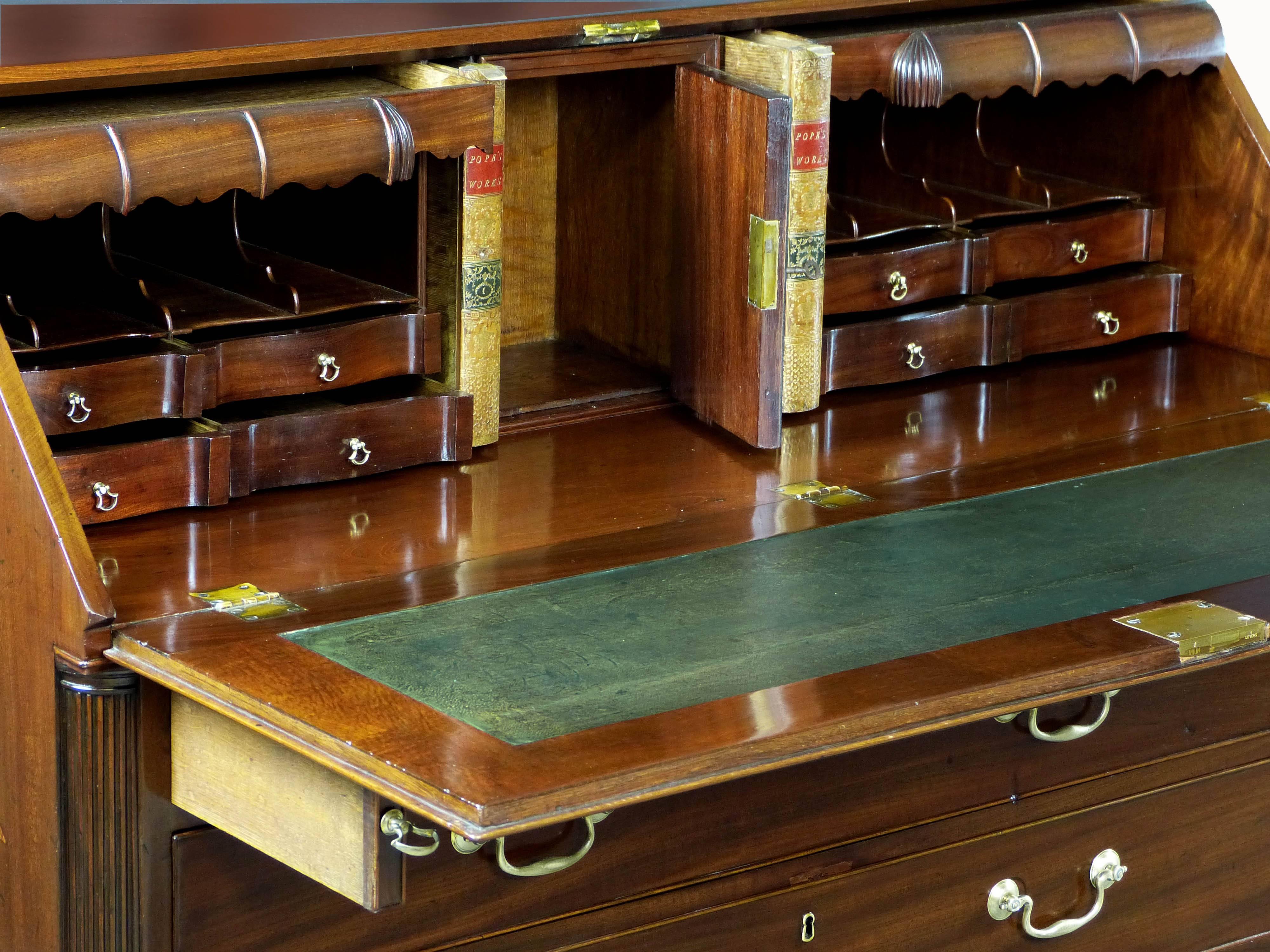 George III Bureau Desk 18th Century Georgian with Secret Compartments Cuban Mahogany 