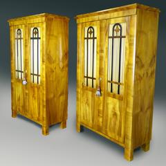 Pair Biedermeier Bookcases 19th Century German Display Cabinets