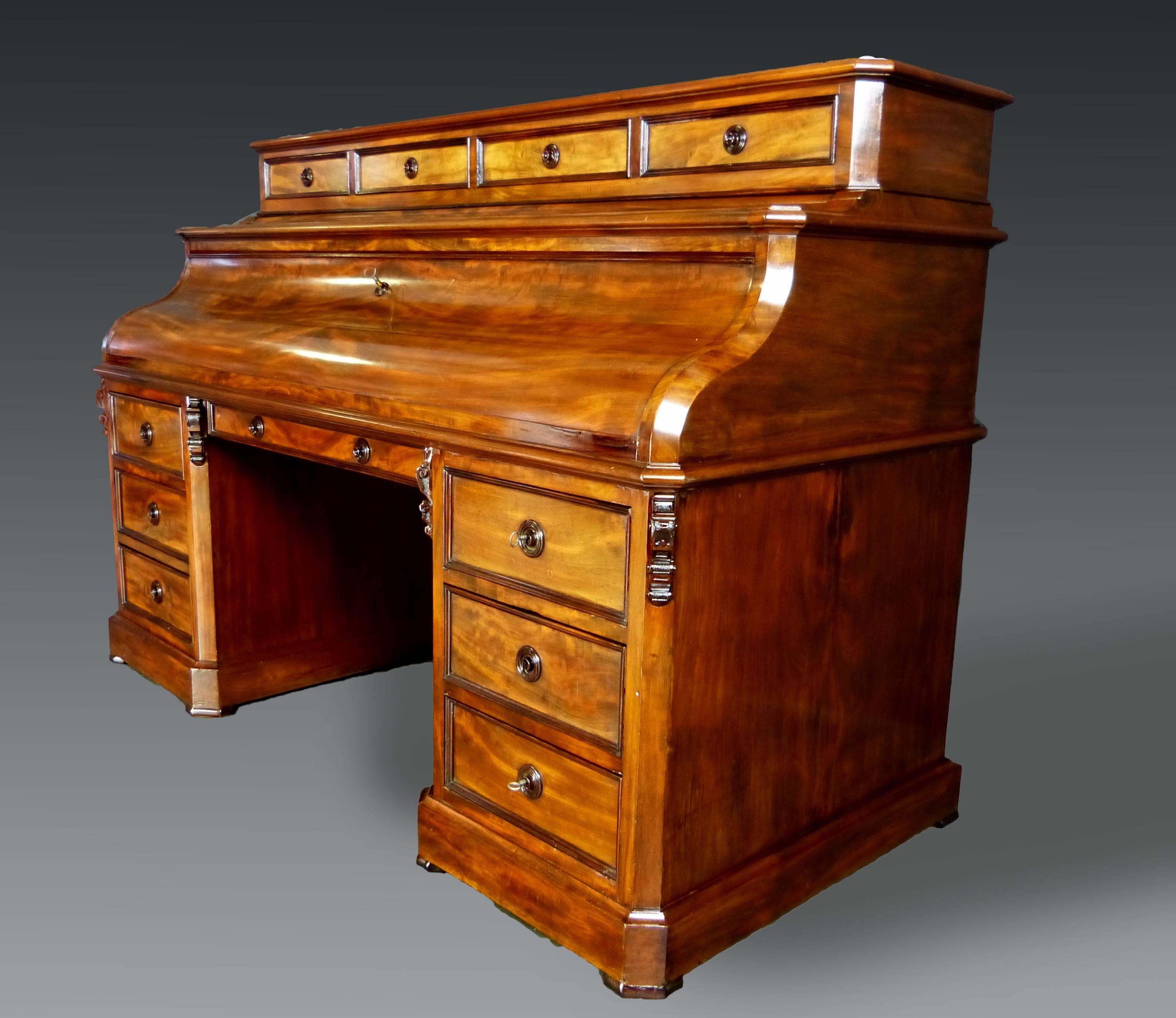 Louis Philippe  19th Century French Bureau Double Action Piano Top 4 Sided For Sale
