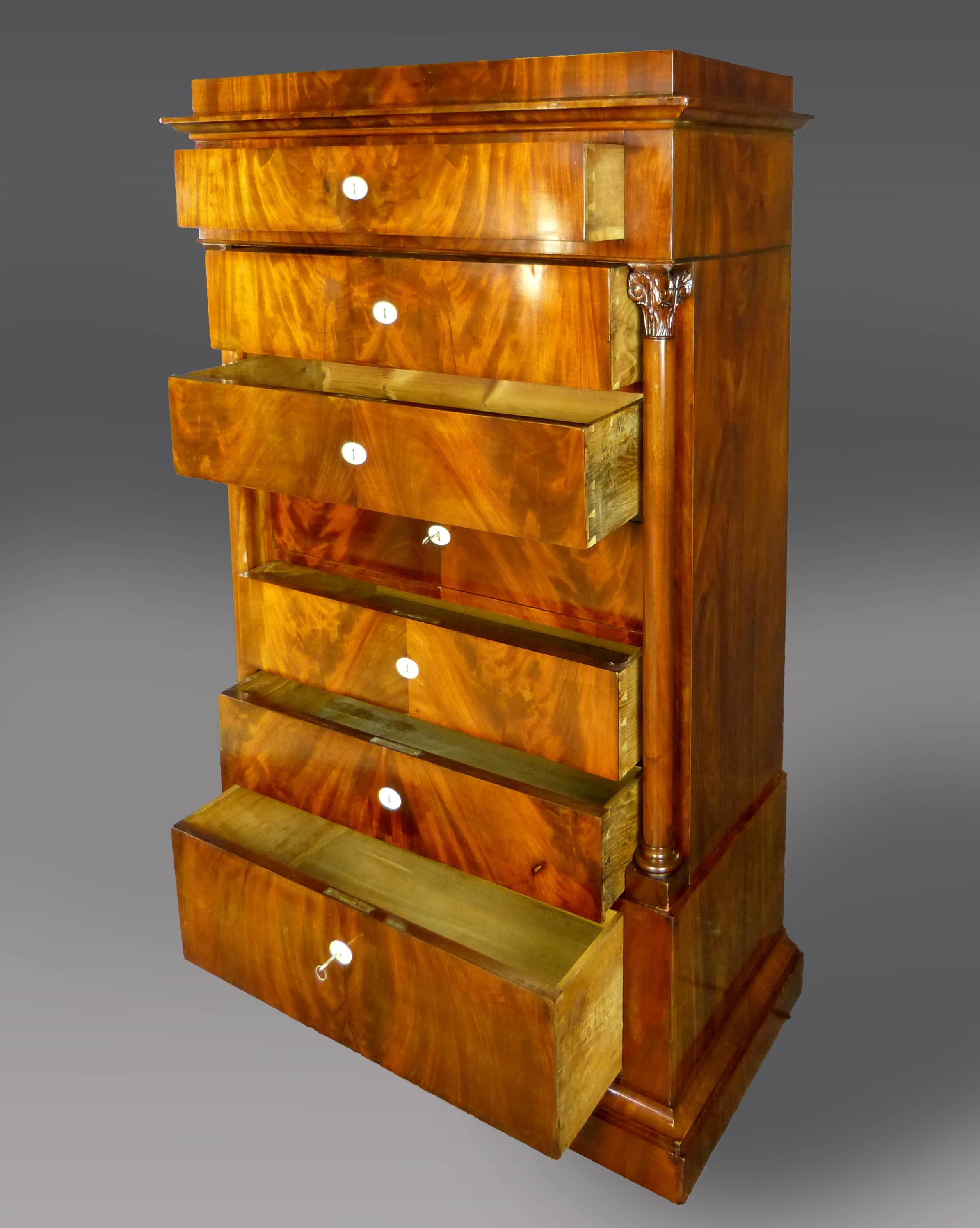 Mid-19th Century 19th Century Biedermeier Tall Commode Chest of Drawers with Secretaire