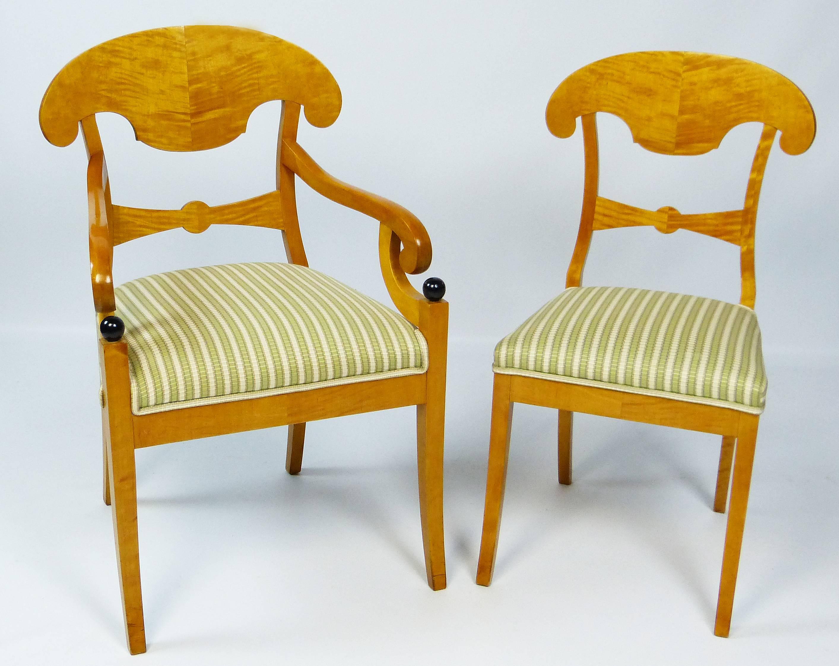 19th Century Dining Chair Rare Set of 10 Biedermeier Swedish Satin Birch with 2 Armchairs 