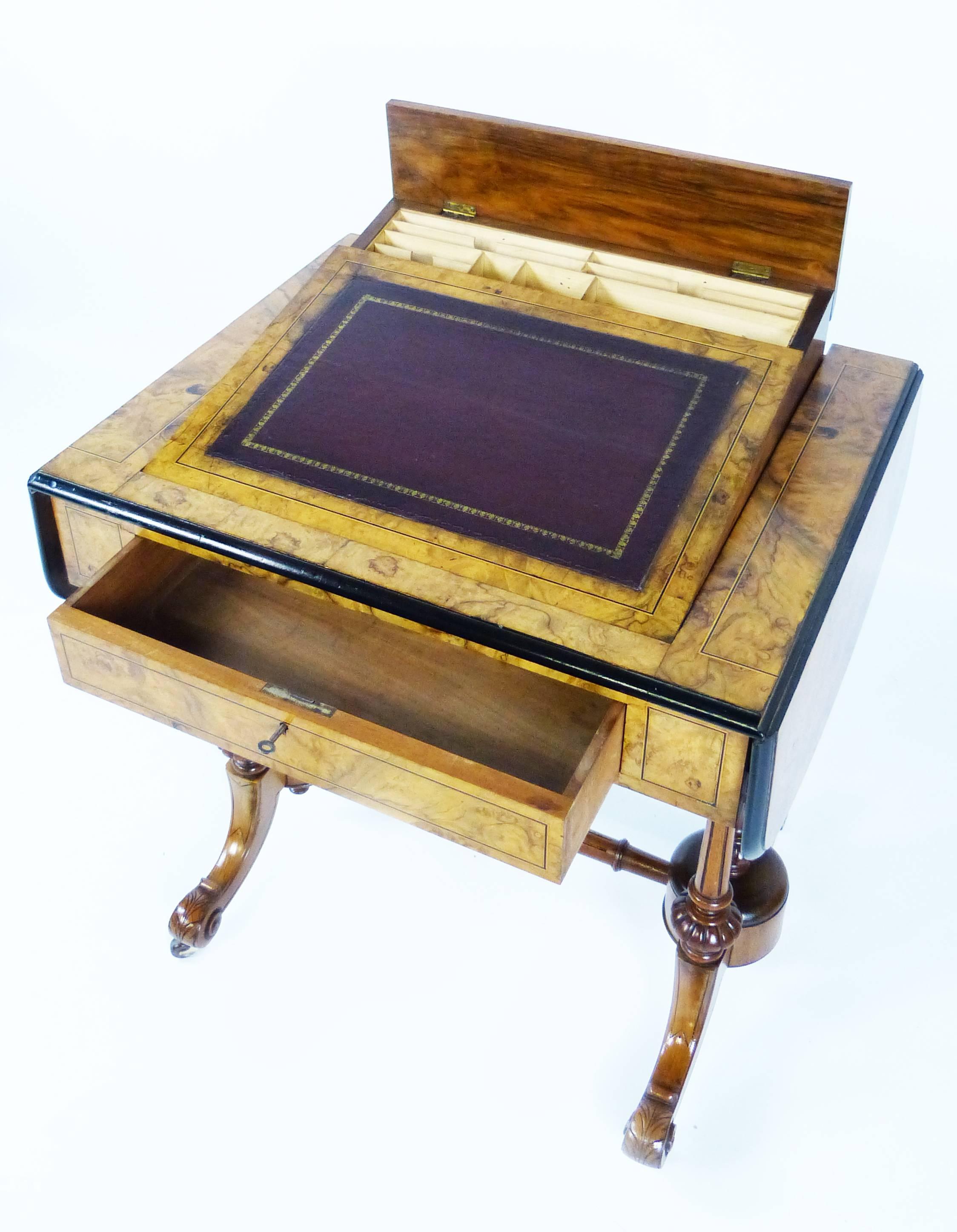 Victorian Davenport Type Desk Rising Lectern Ebony inlaid Burr Walnut  In Excellent Condition In Santander, ES