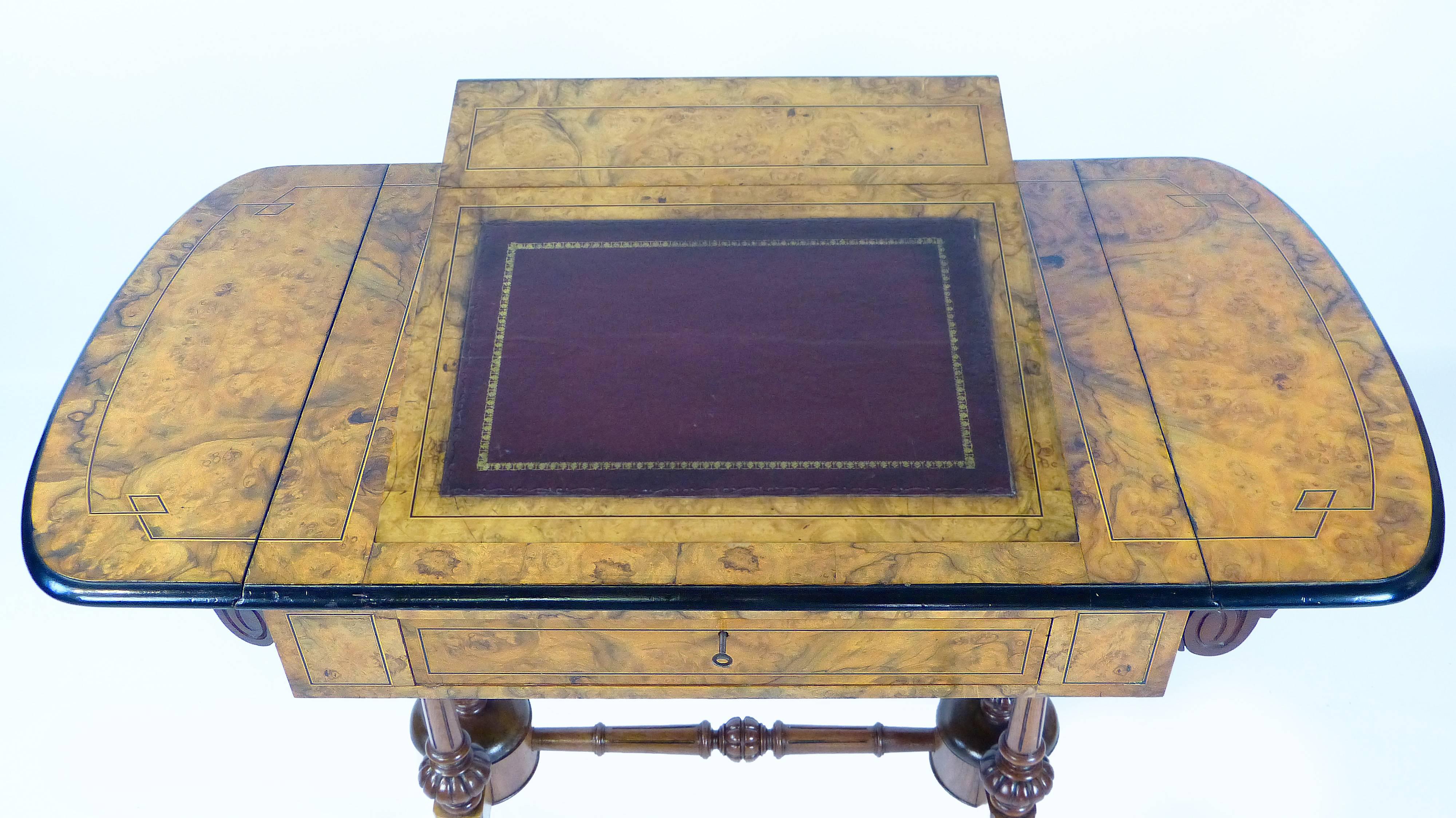 Victorian Davenport Type Desk Rising Lectern Ebony inlaid Burr Walnut  1