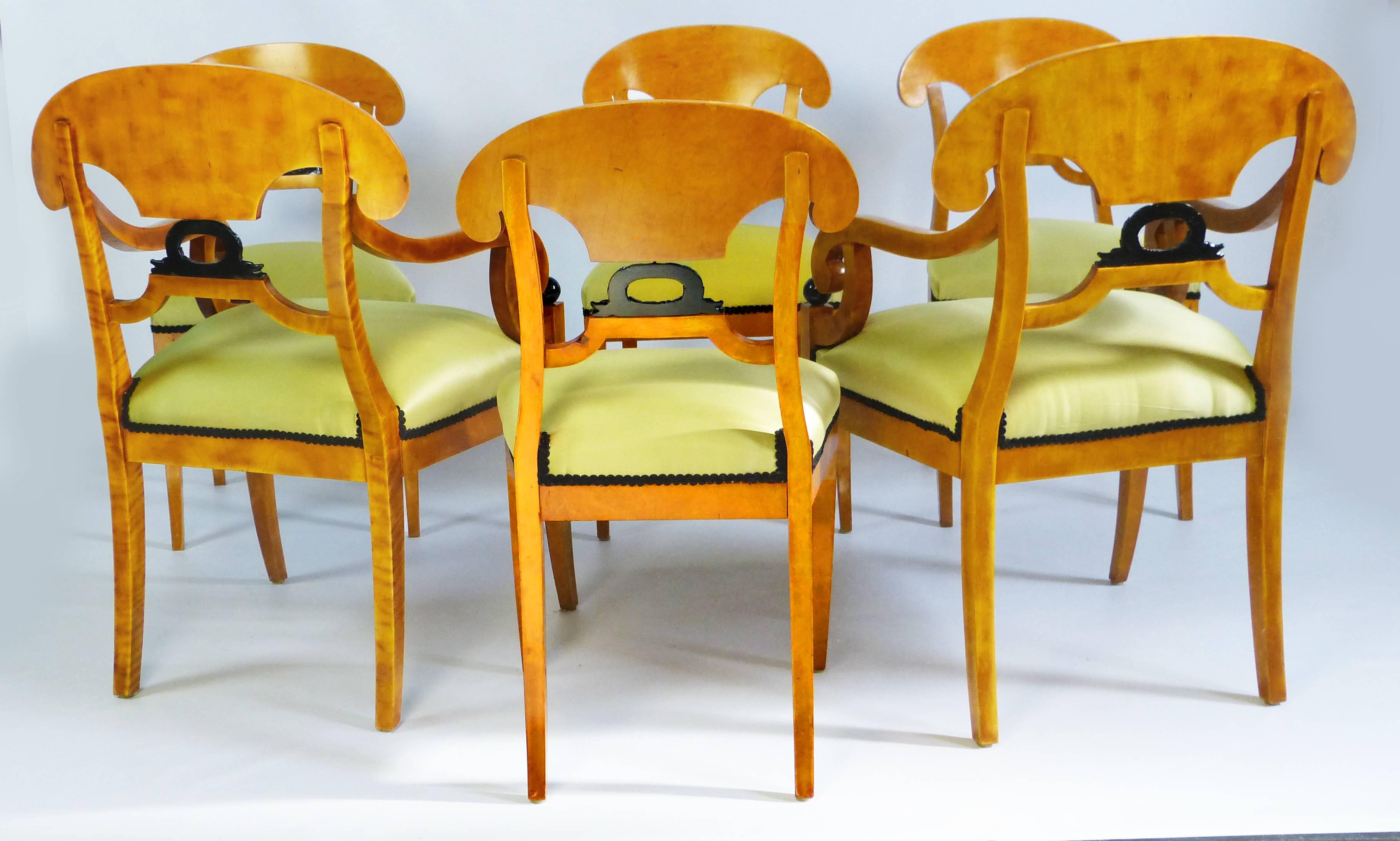 Dining Chair Set of Six 19th Century Swedish Biedermeier Karl Johan Period In Excellent Condition In Santander, ES