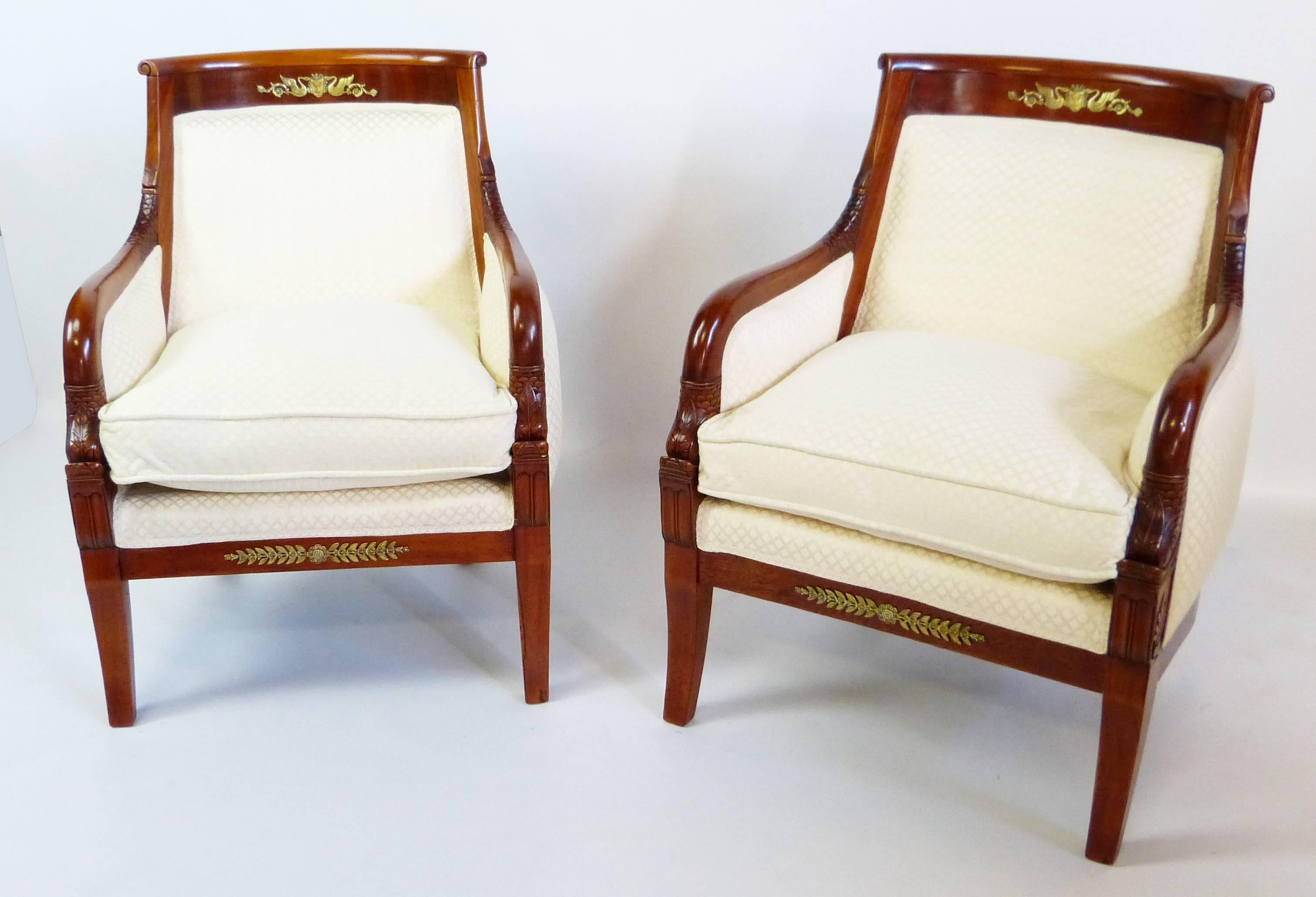 Empire Dolphin Armchairs 19th Century French with Gilt Brass Decorations In Excellent Condition In Santander, ES