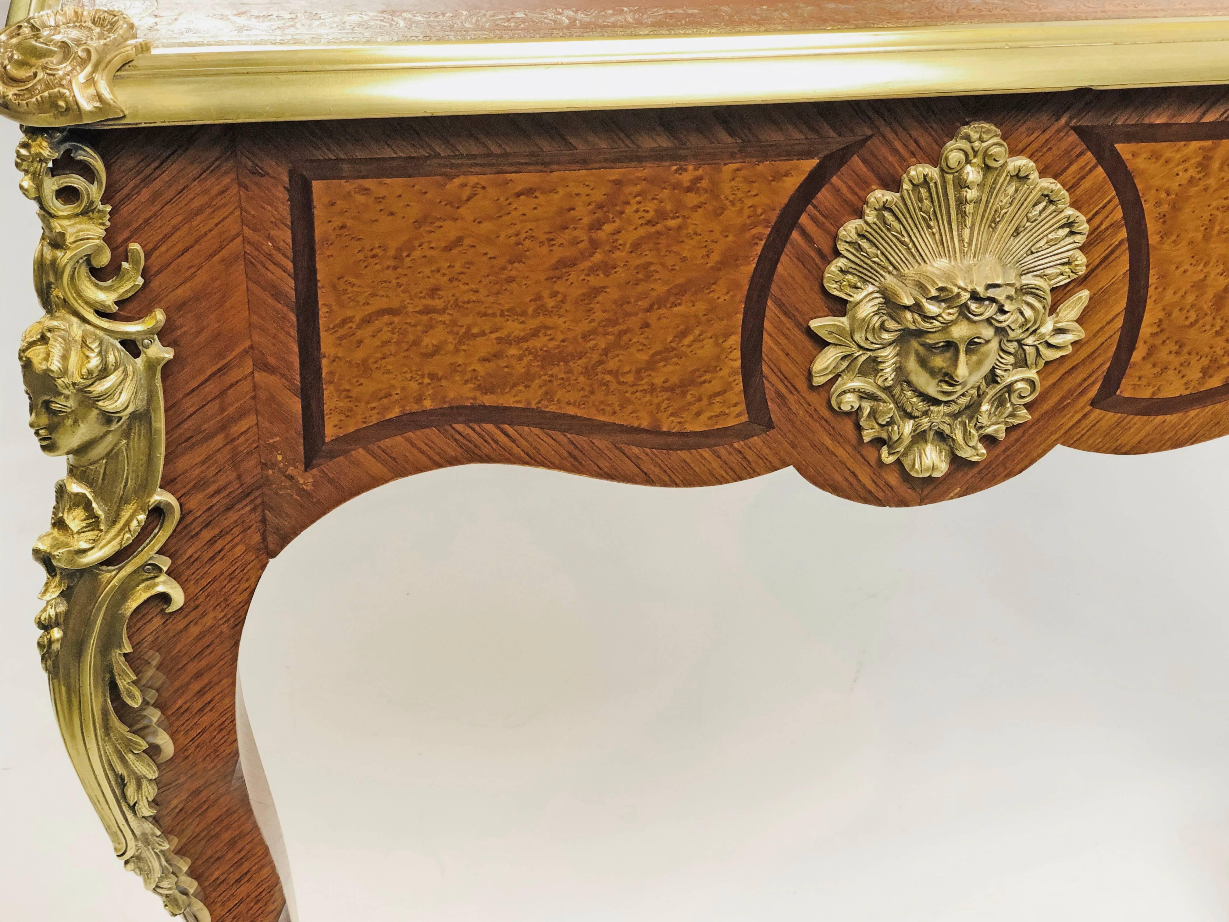 French Desk Bureau Plat 19th Century in the Louis XV Manner