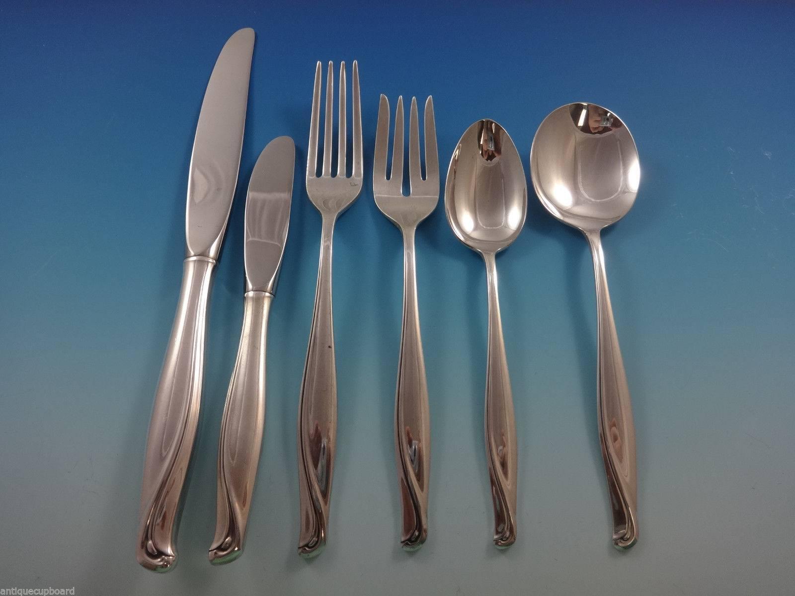 Stunning Mid-Century Modern spring bud by Alvin sterling silver flatware set of 51 pieces. This set includes:

Eight knives, 9