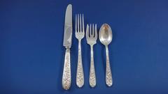 Corsage by Stieff Sterling Silver Floral Iris Flatware Set 8 Service 37 Pieces