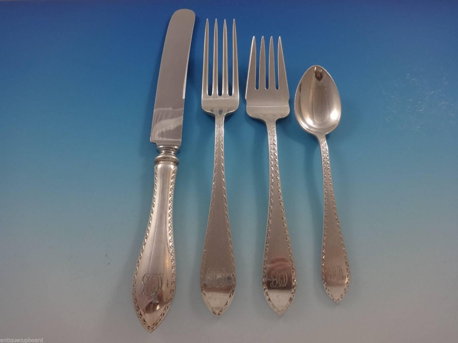 Pointed Antique Engraved Dominick & Haff Sterling Silver Flatware Service Set In Excellent Condition For Sale In Big Bend, WI