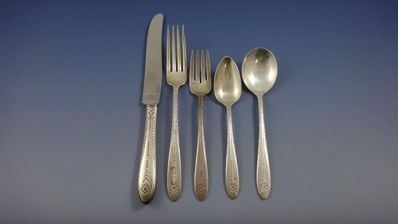 Margaret rose by National dinner size sterling silver flatware set - 43 pieces. This set includes:

Eight dinner size knives, 9 1/2