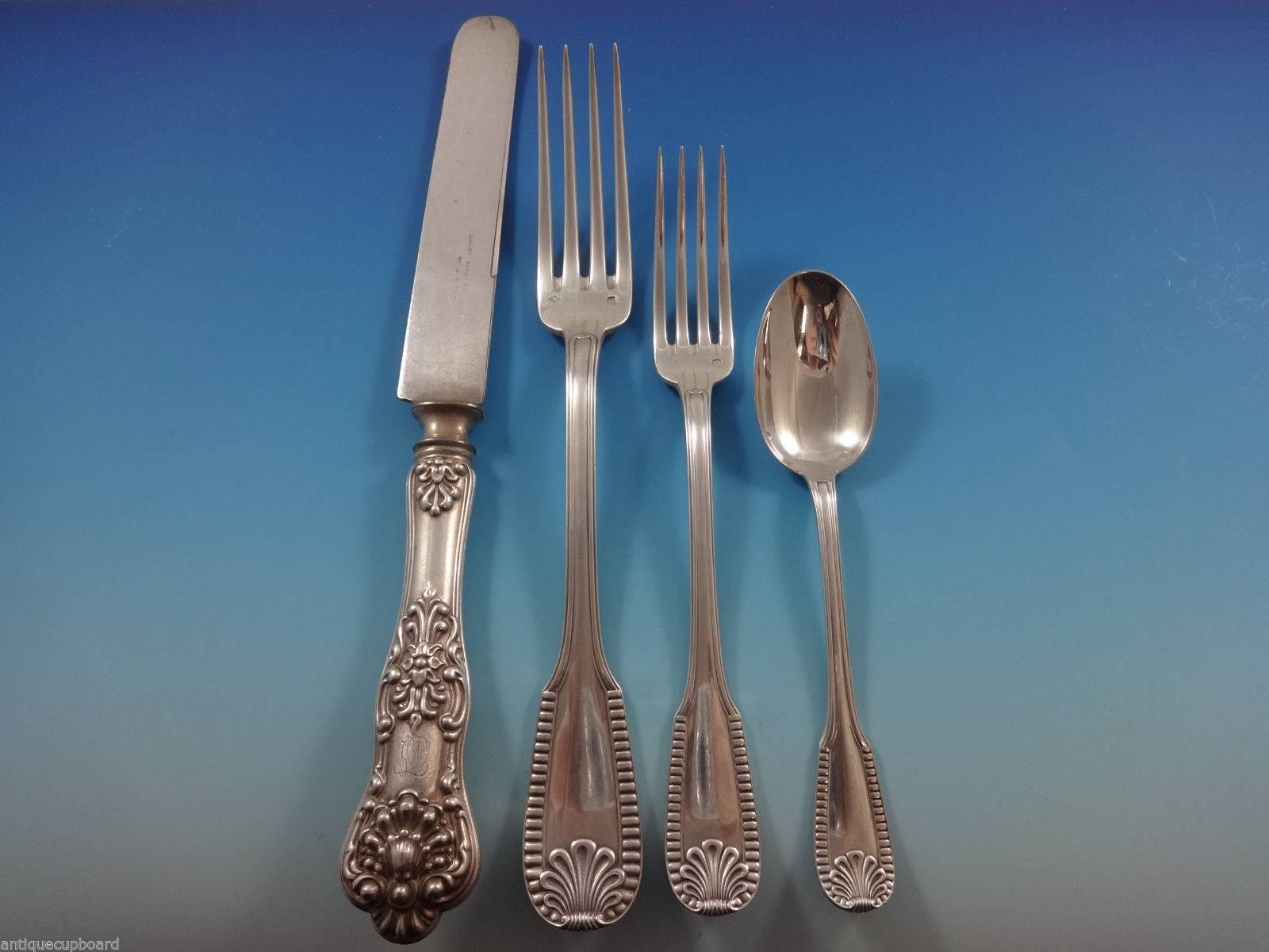 Kings by Campenhout French Sterling Silver Flatware Set Service 75 PC Fitted Box In Excellent Condition For Sale In Big Bend, WI