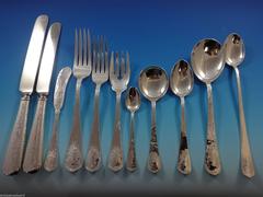 Ensemble de couverts en argent sterling Lebolt forgé à la main Chicago 204 pièces Arts & Crafts