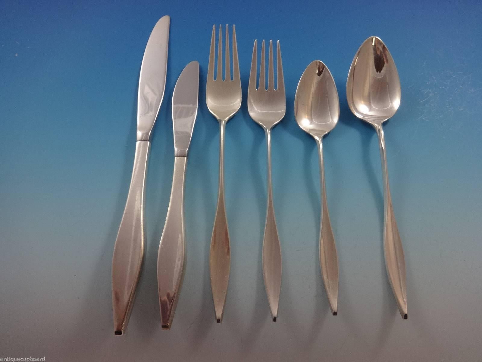 Huge Mid-Century Modern Lark by Reed & Barton sterling silver flatware set - 115 Pieces. Designed by John Prip. This set includes:

18 knives, 9