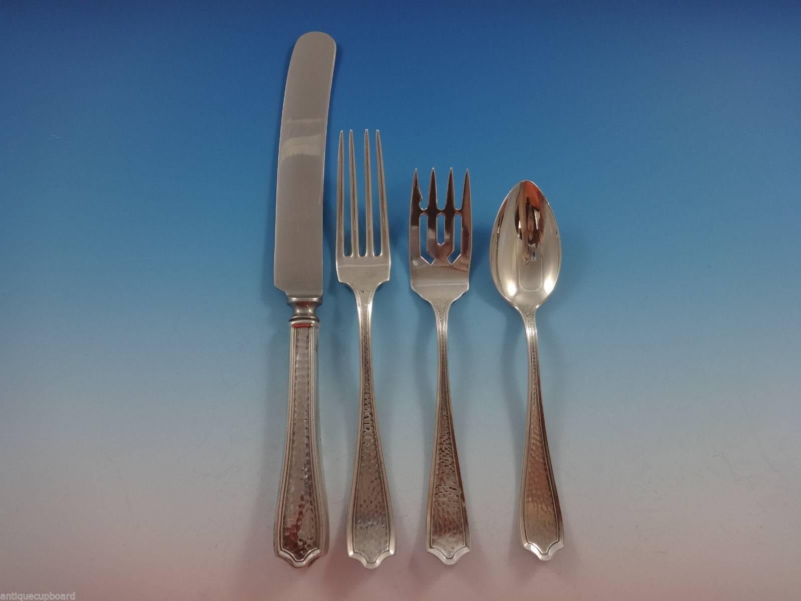 Maryland Hand-Hammered by Alvin Sterling Silver Flatware Set Service 47 Pieces In Excellent Condition In Big Bend, WI