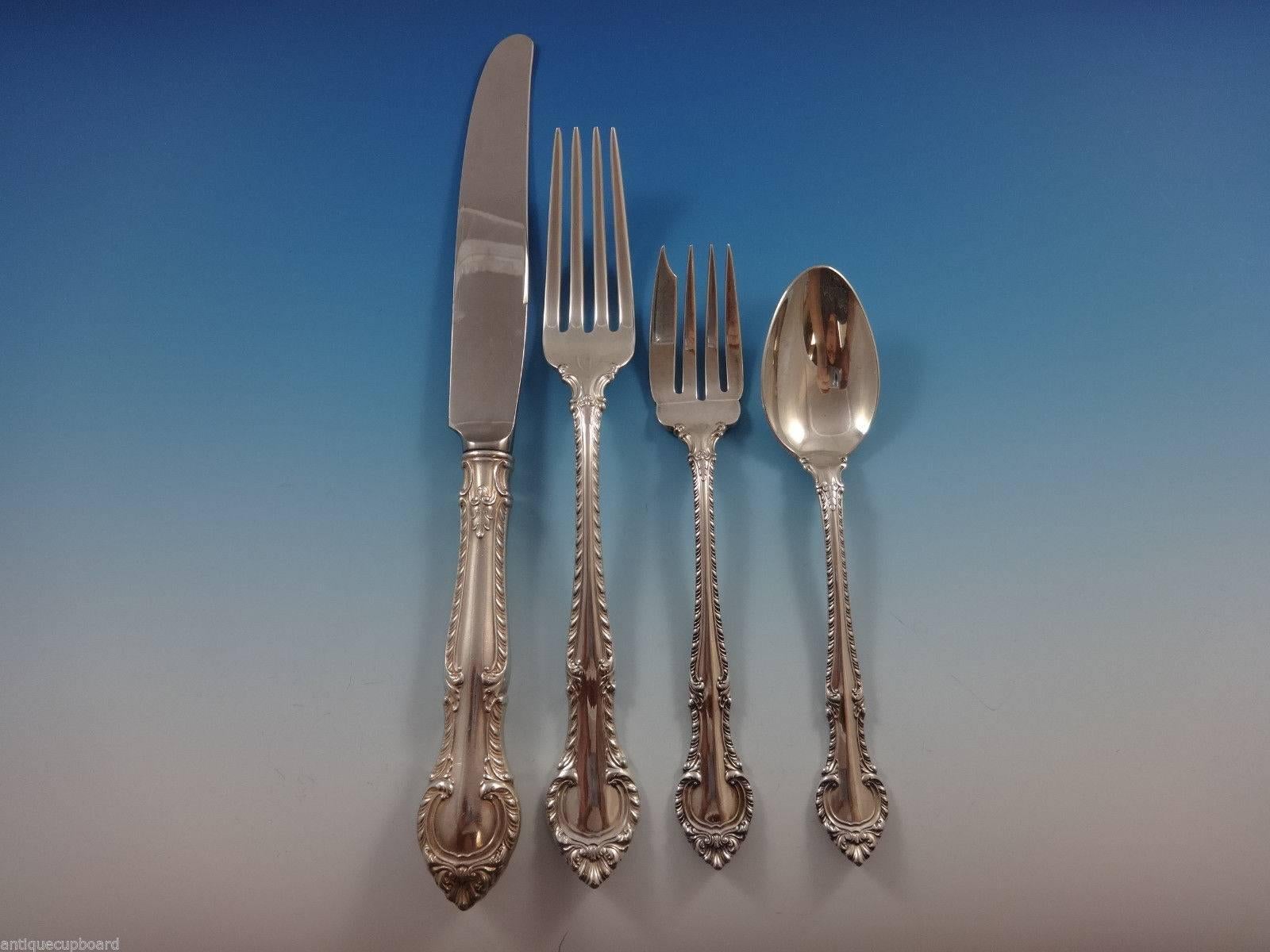 Mid-20th Century English Gadroon by Gorham Sterling Silver Flatware Set for 8 Service 95 Pieces