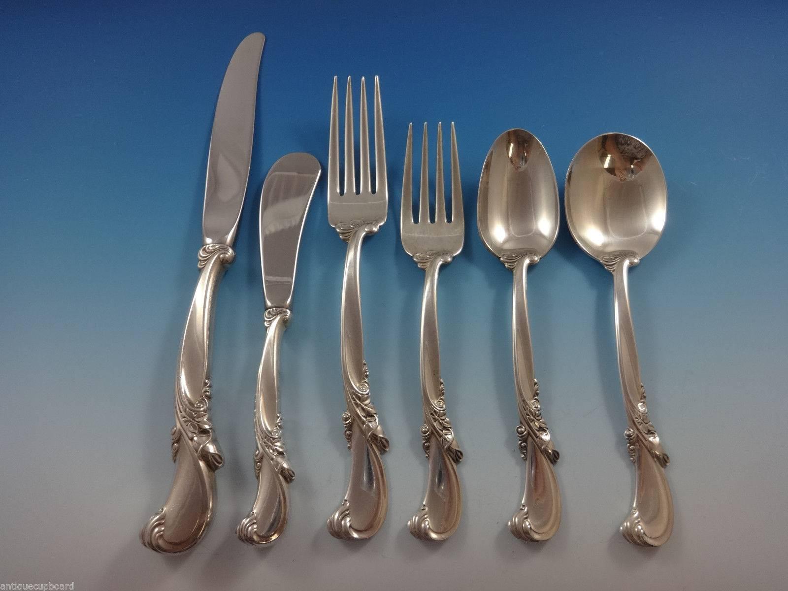 Stunning Waltz of Spring by Wallace Sterling Silver flatware set, 53 pieces. This set includes:

Eight knives, 8 7/8