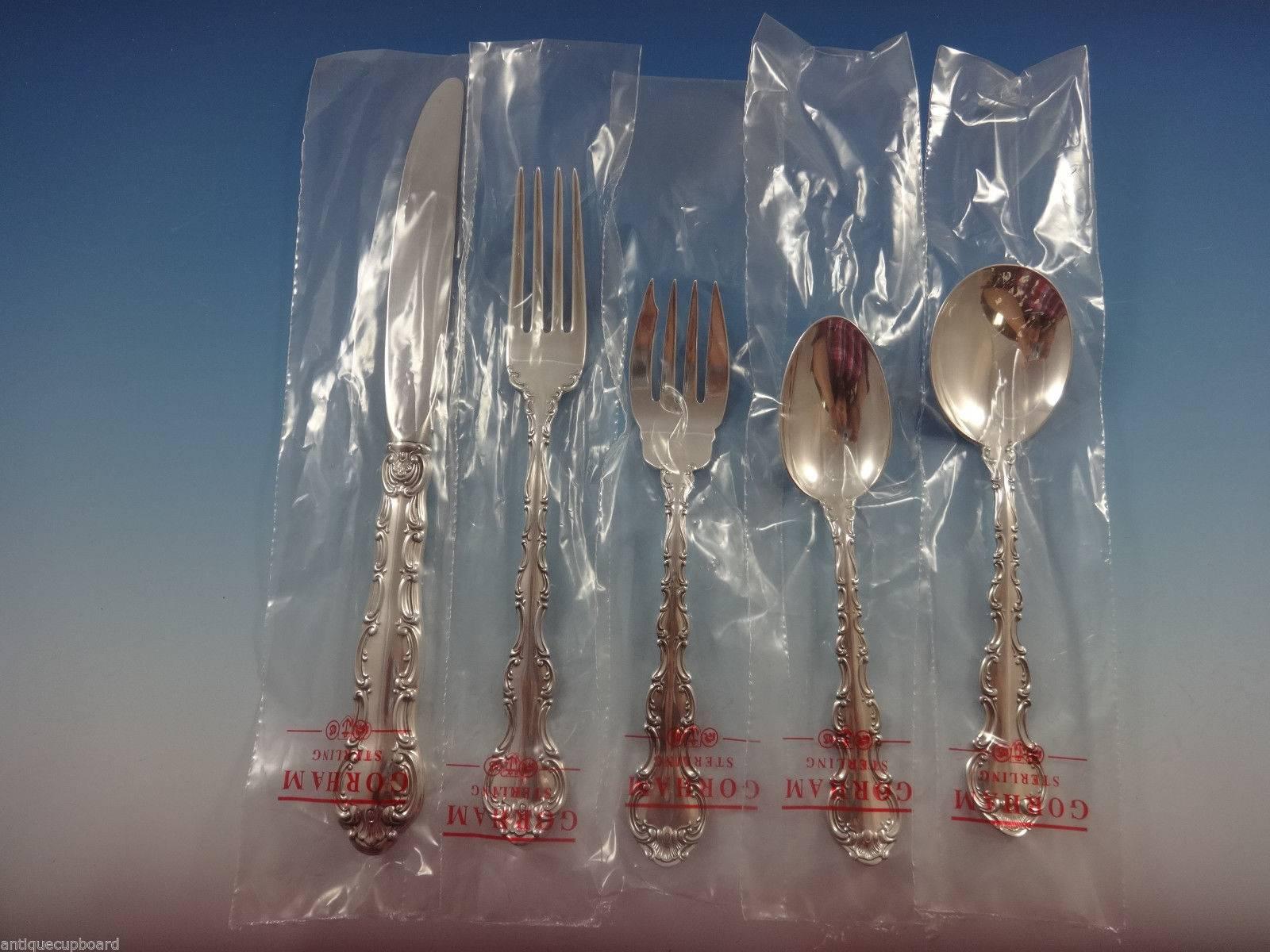 Flowing scrollwork follows the gently curved handles of this magnificent pattern inspired by the Rococo style of design favoring shell-like curves prevailing in 18th century, France. Named for the French hamlet near the border of Germany, this