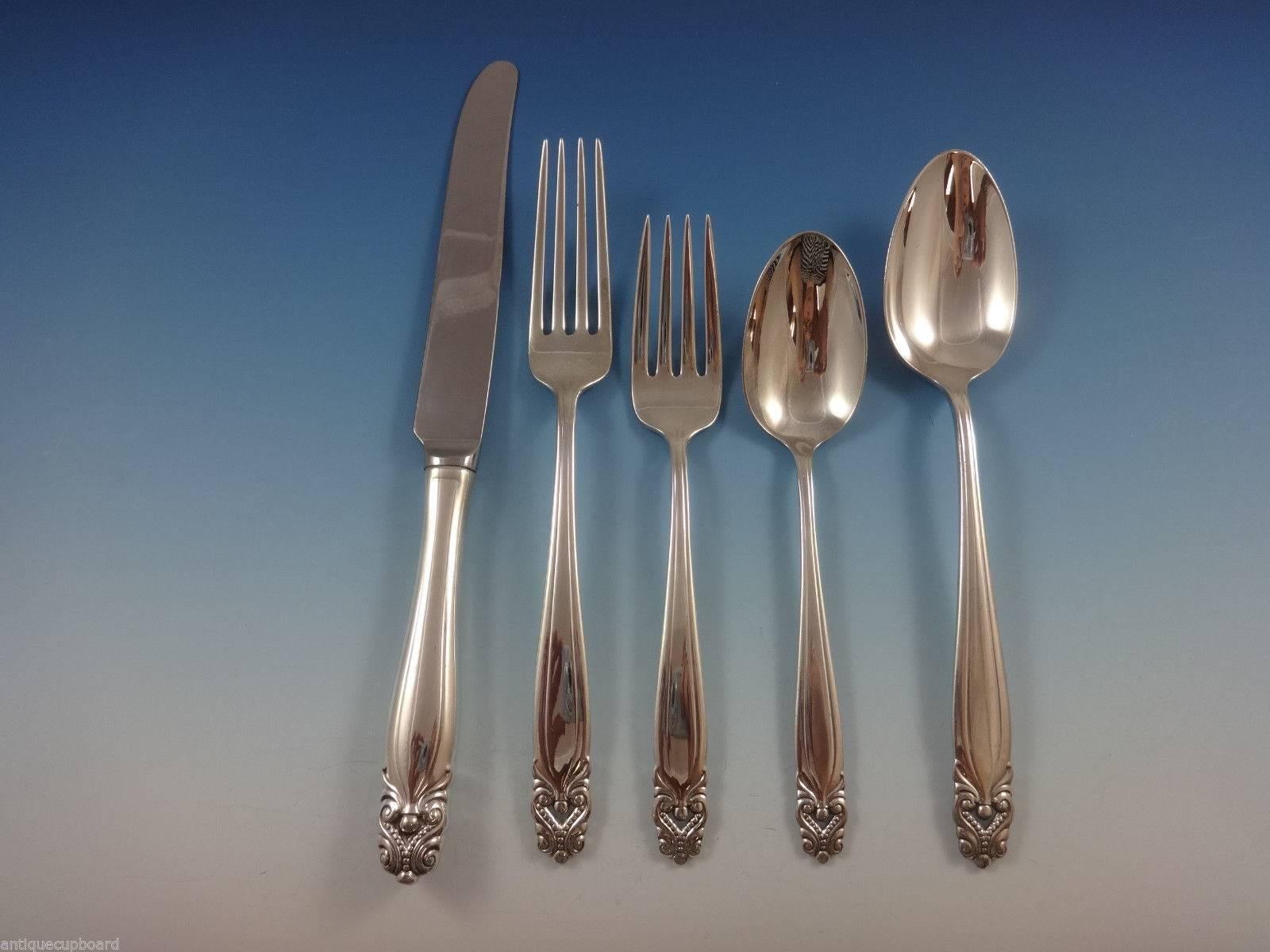 Stunning King Christian by Wallace sterling silver flatware set, 67 pieces. This set includes:

12 knives, 9