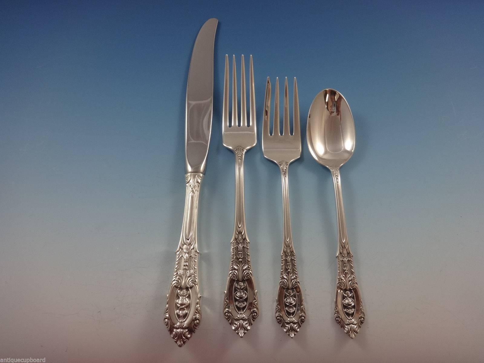 Rose Point by Wallace Sterling Silver Flatware Set for Eight Service 57 Pieces In Excellent Condition In Big Bend, WI