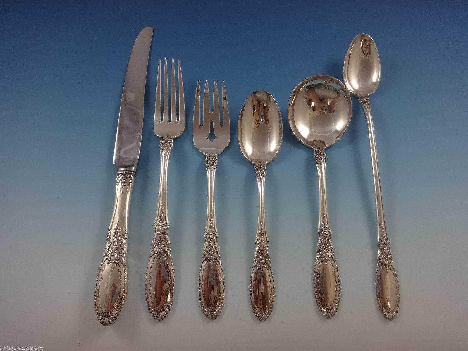 Beautiful old mirror by Towle sterling silver flatware set of 86 pieces. This set includes:

12 knives, 8 7/8