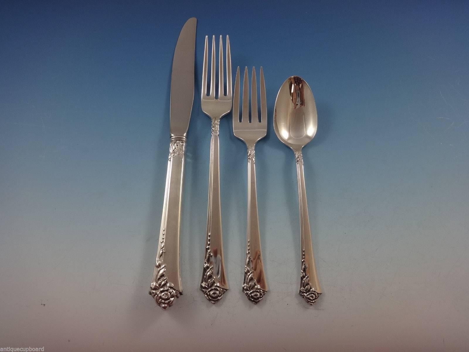 Damask Rose by Oneida Sterling Silver Flatware Set Service 53 Pieces Place Size In Excellent Condition In Big Bend, WI