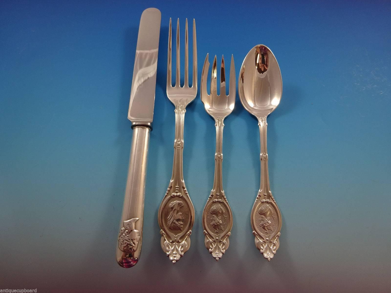 Mid-19th Century Medallion by Shiebler Sterling Silver Flatware Set Service 181 Pcs in Box